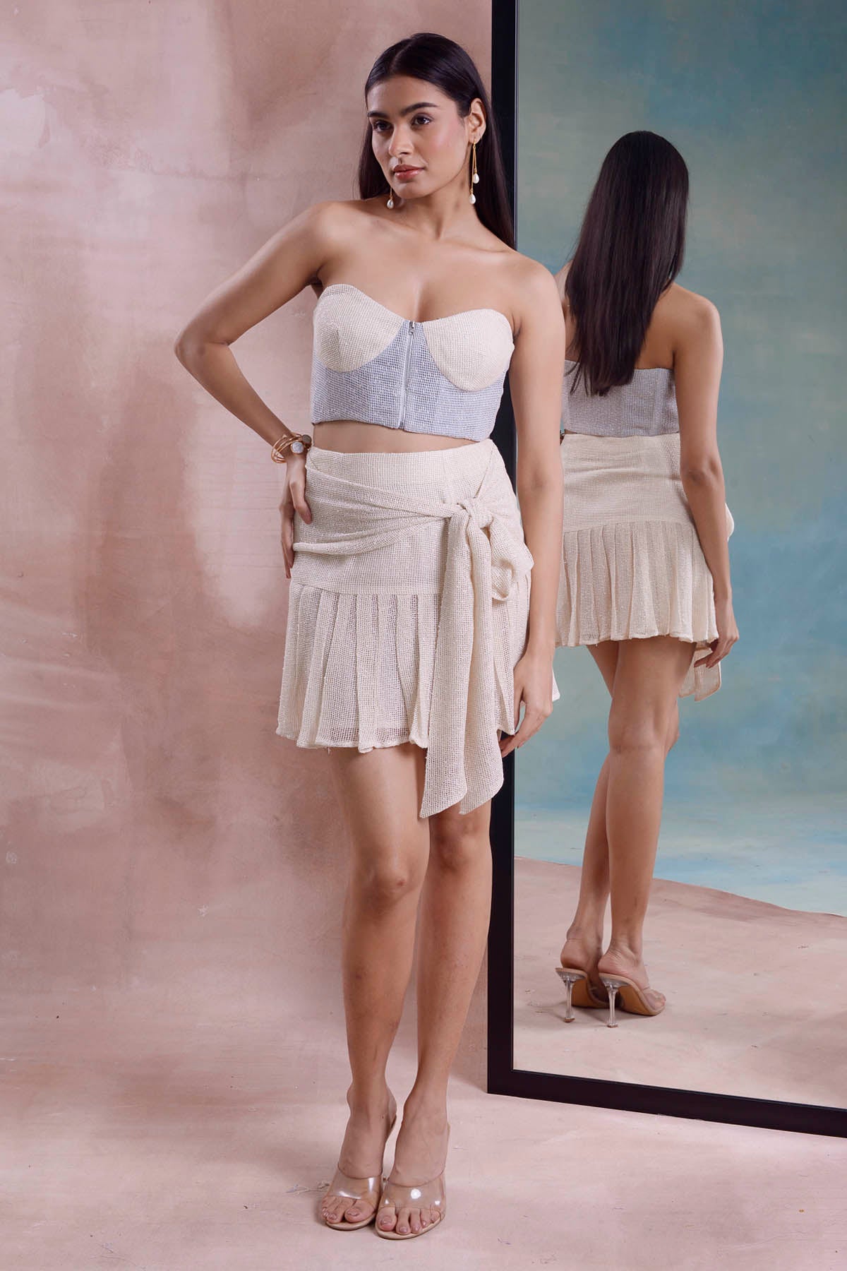 Corset With Pleated Mesh Skirt