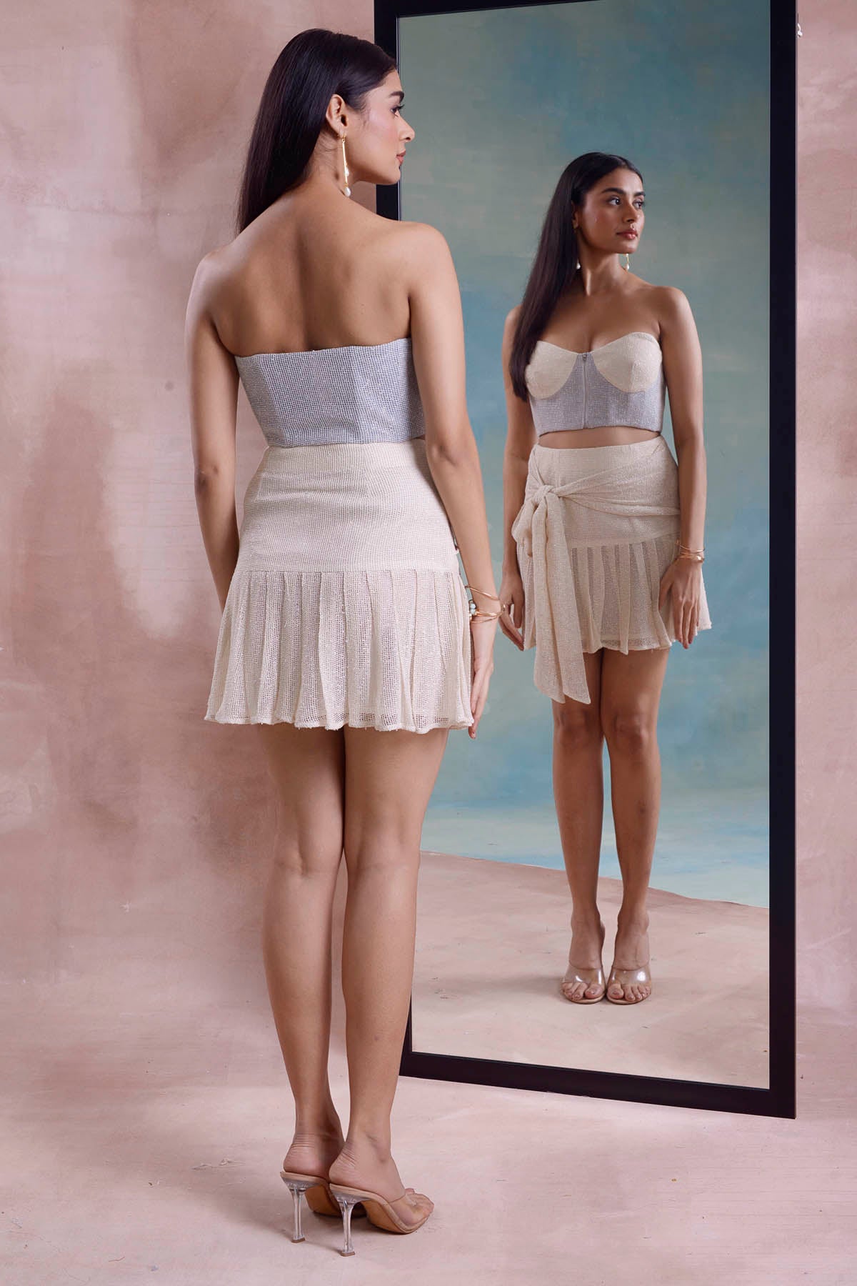 Corset With Pleated Mesh Skirt