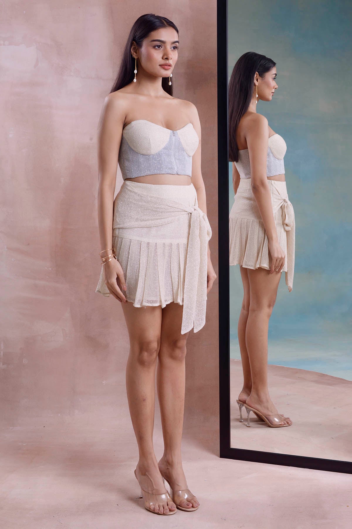 Corset With Pleated Mesh Skirt