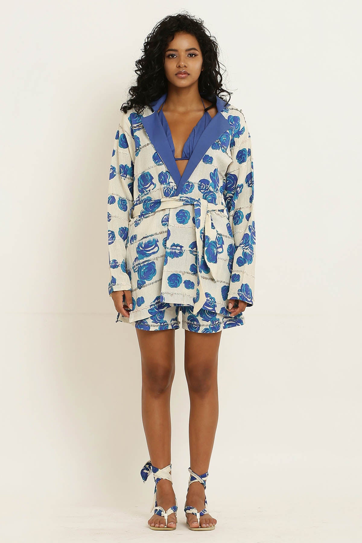 Cotton Blue Rose Print Jacket