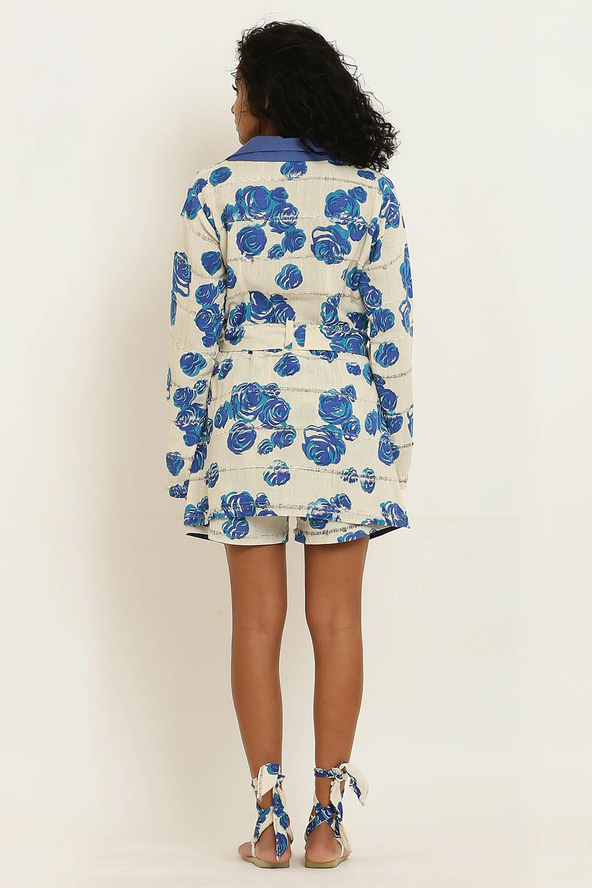 Cotton Blue Rose Print Jacket