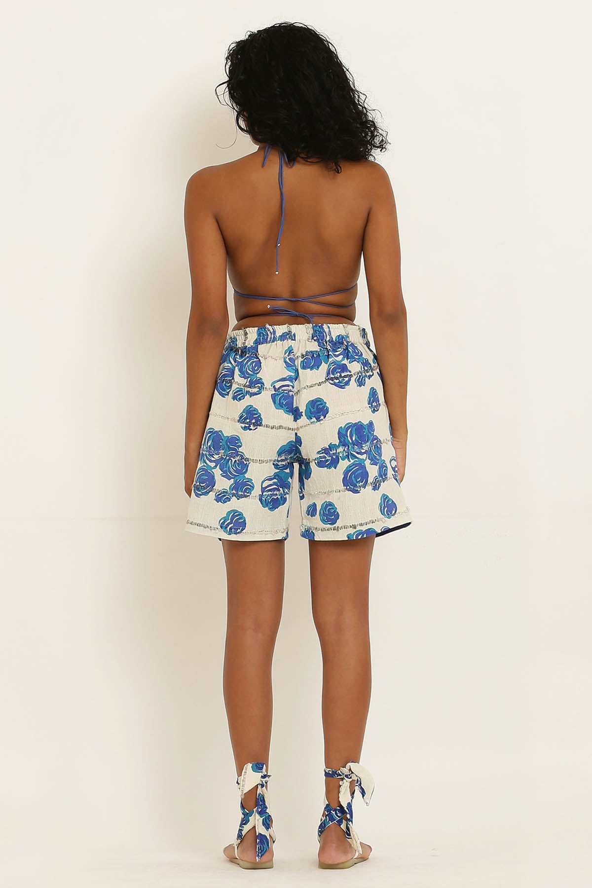 Cotton Blue Rose Print Shorts