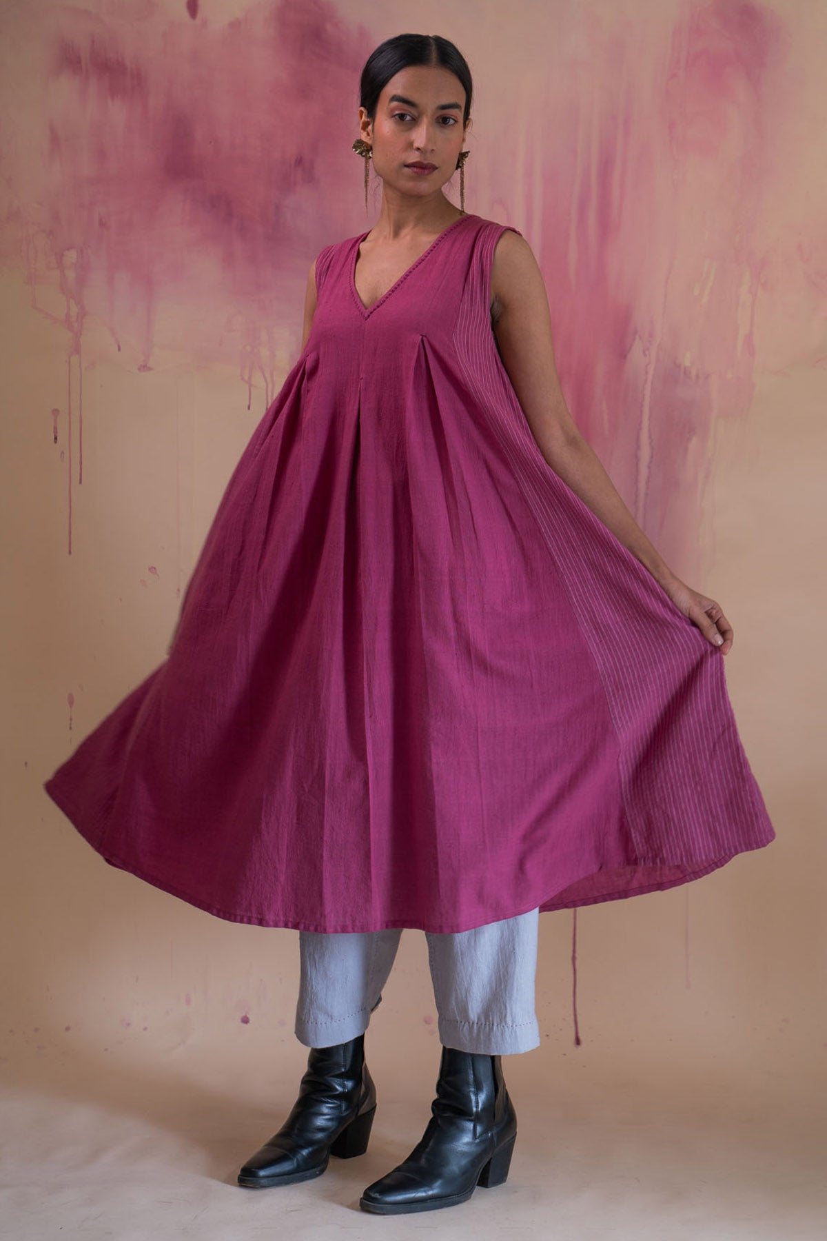 Cotton Flared Dress & Pant Set