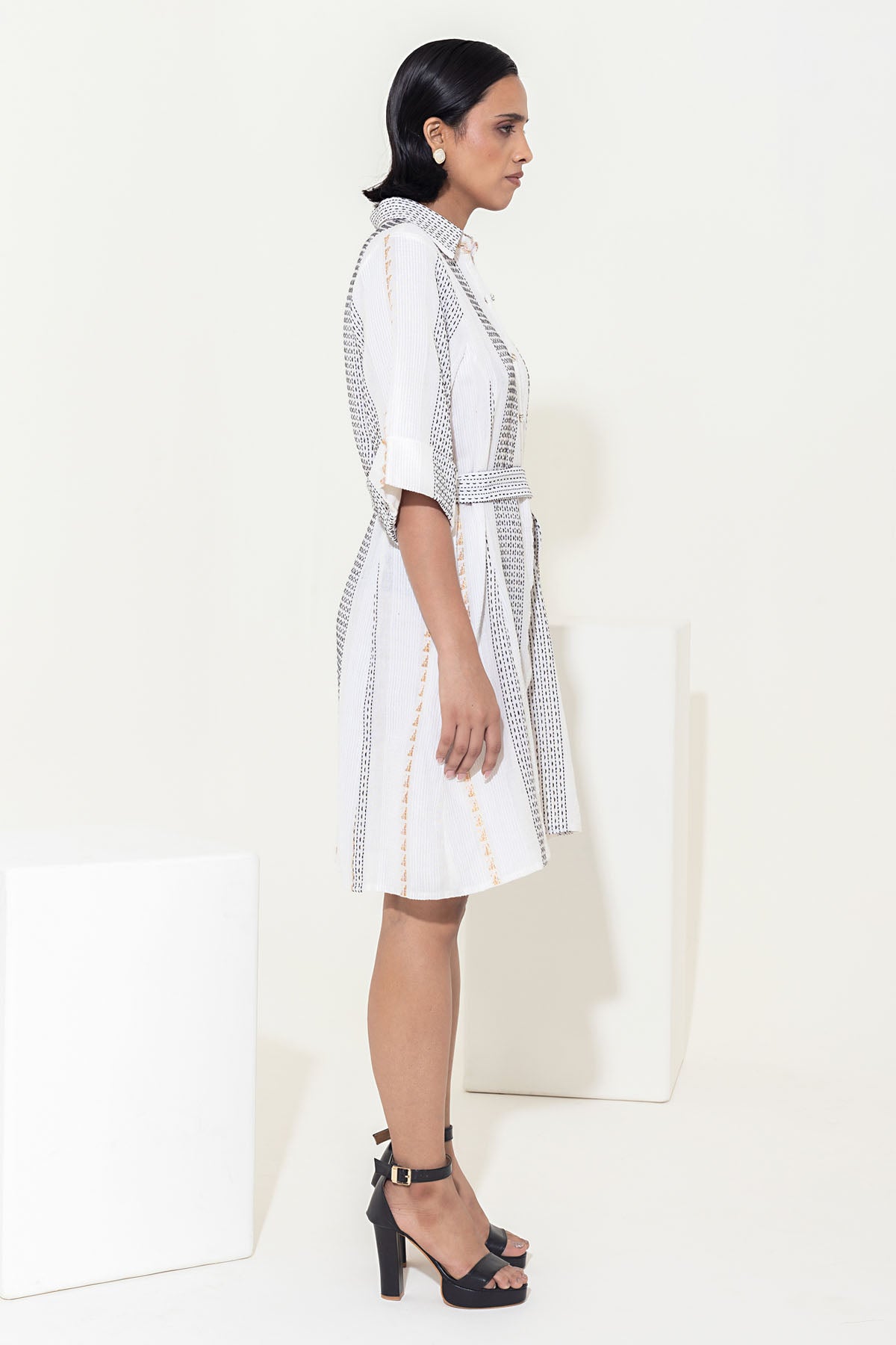 Cotton Ivory Shirt Dress & Belt