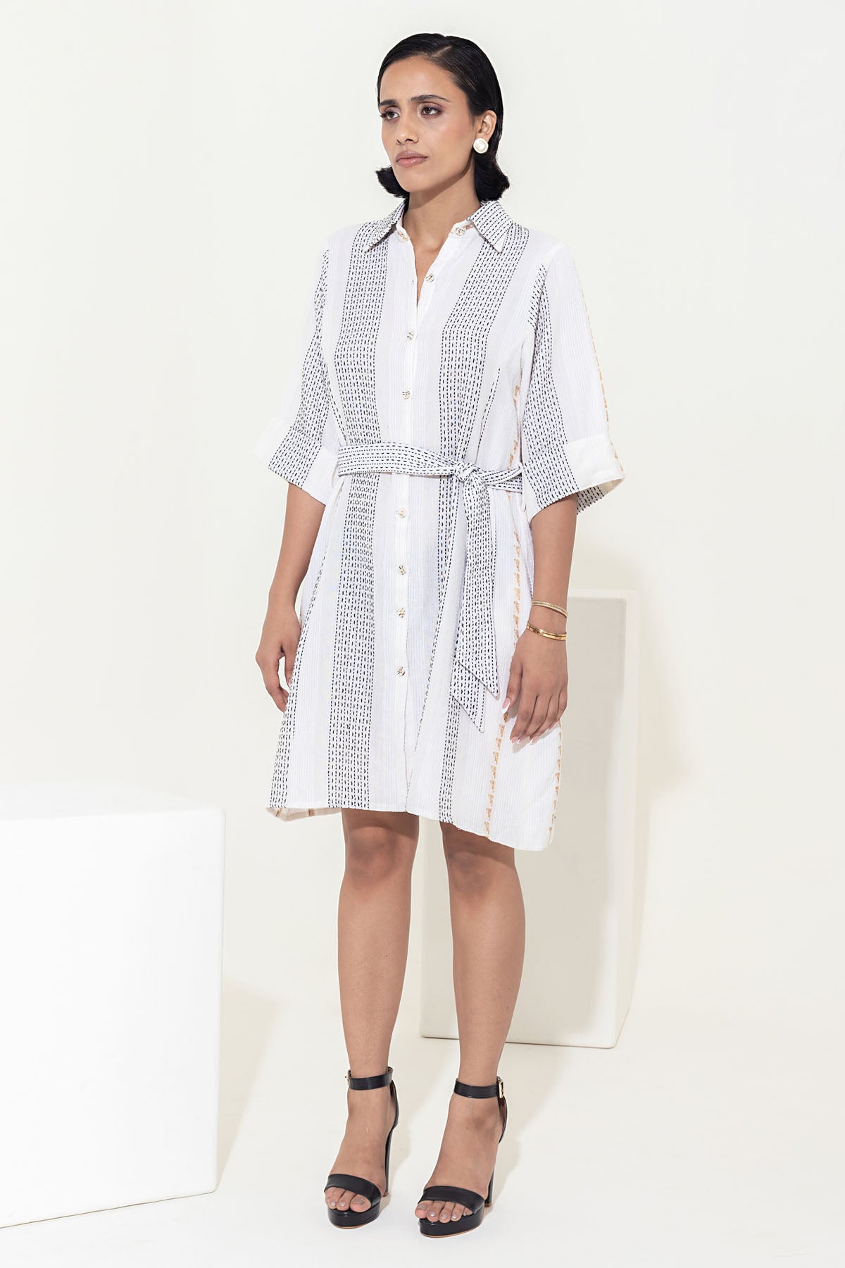 Cotton Ivory Shirt Dress & Belt