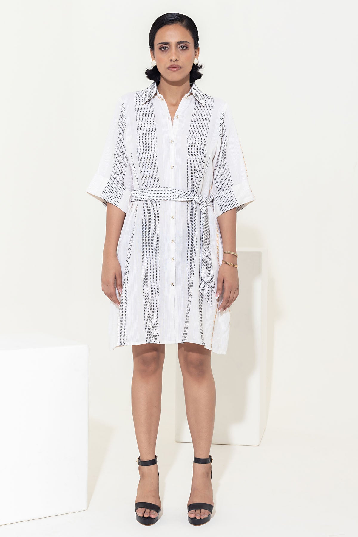 Cotton Ivory Shirt Dress & Belt
