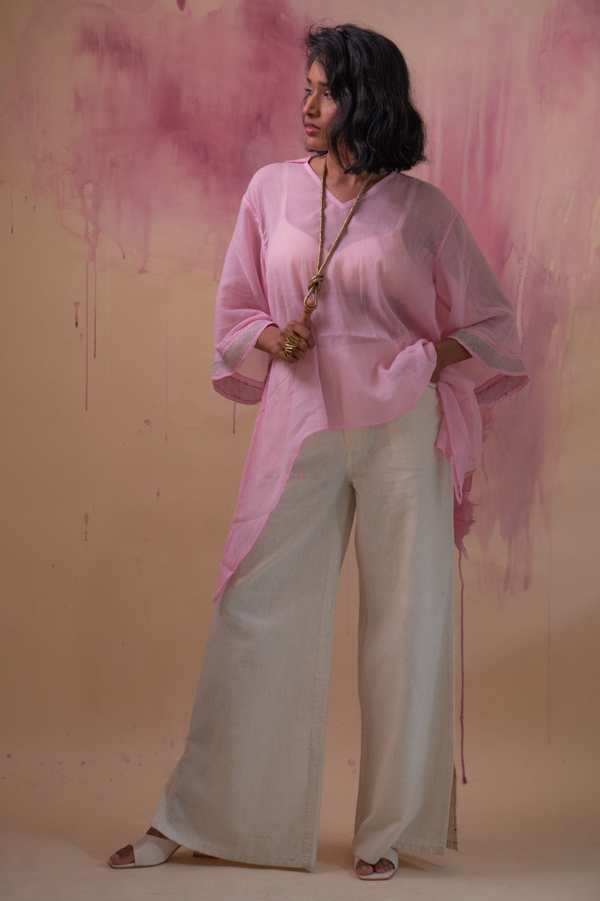 Cotton Light Pink Asymmetric Top