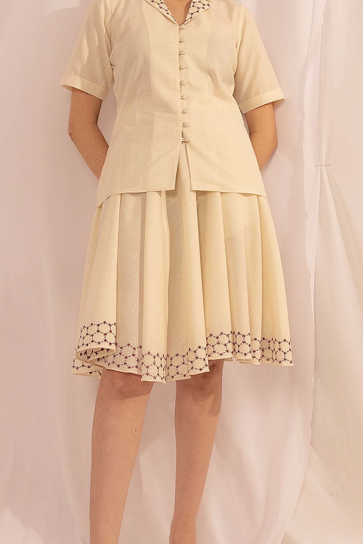 Cotton Off-White Collar Skirt