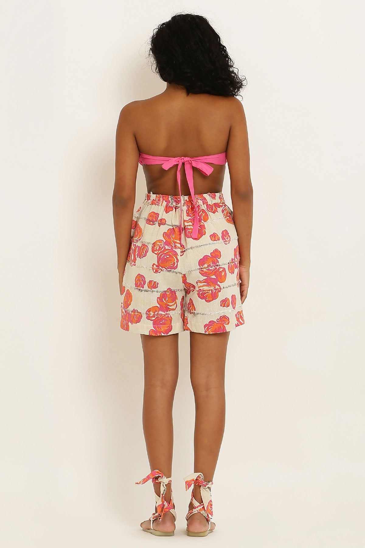 Cotton Pink Rose Print Shorts