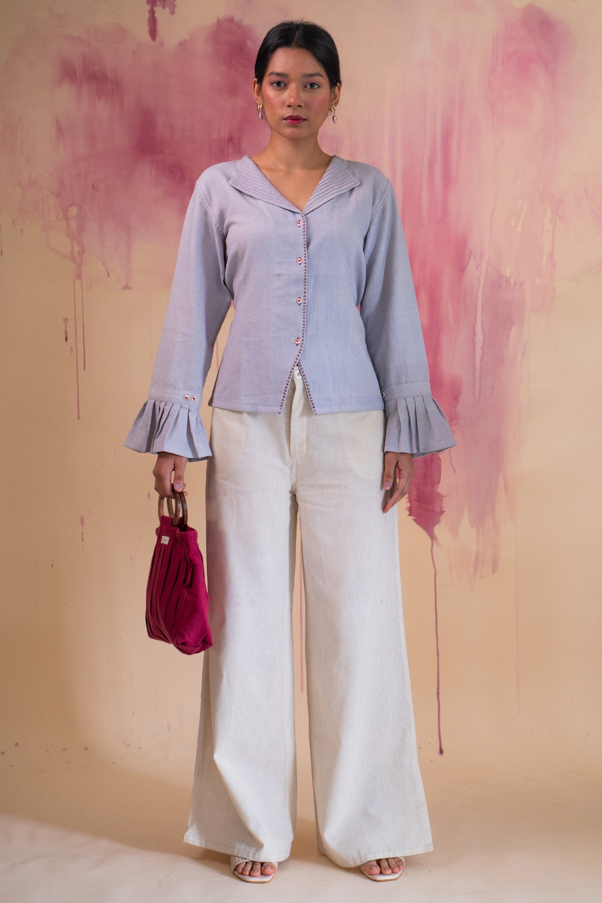 Cotton Pintuck Light Grey Top