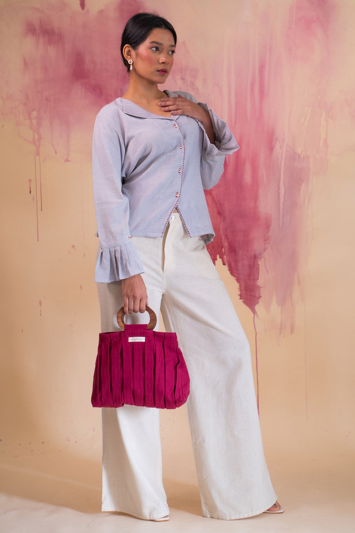 Cotton Pintuck Top & Slit Pants