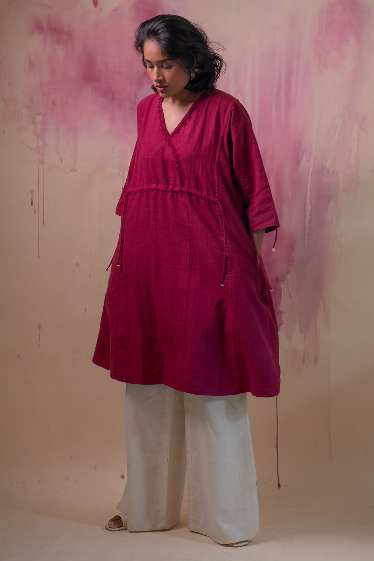 Cotton Ruched Dress & Pant Set