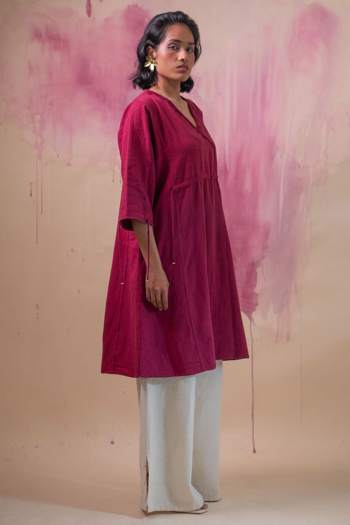 Cotton Ruched Dress & Pant Set