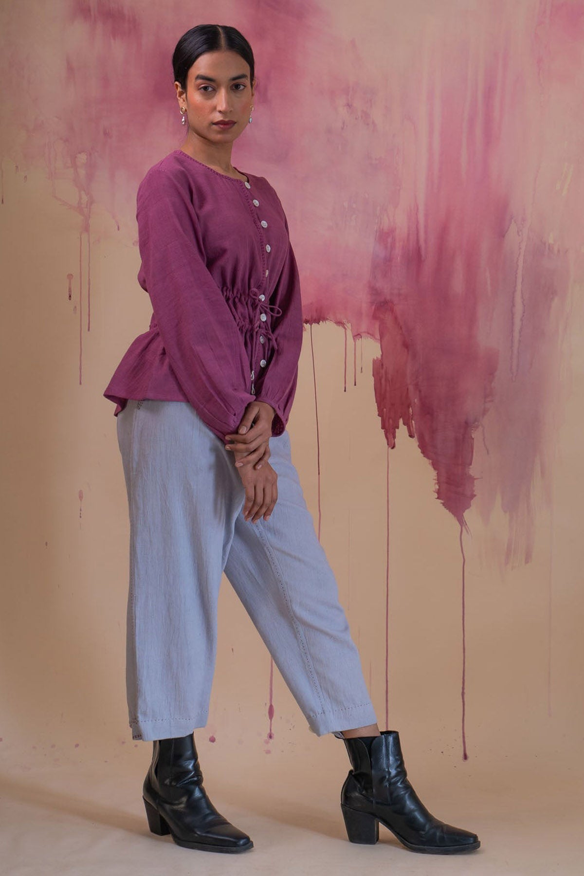 Cotton Ruched Top & Pant Set