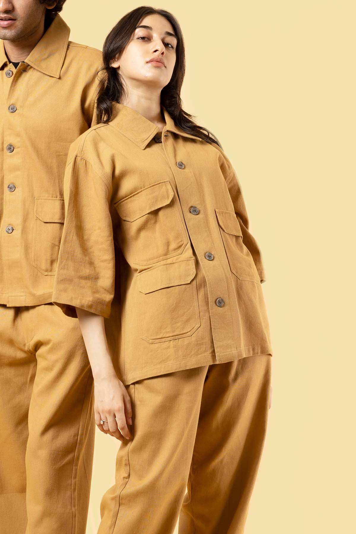 Cotton Twill Brown Shacket Set