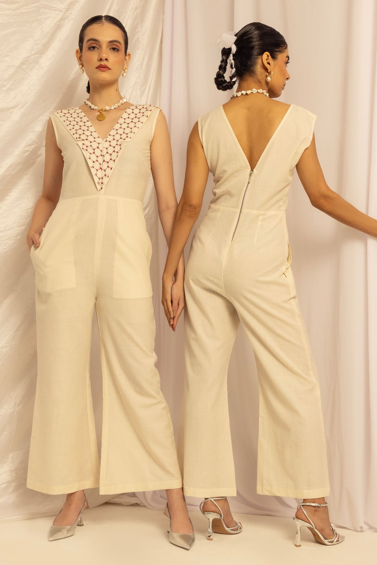 Cotton White Kantha Jumpsuit