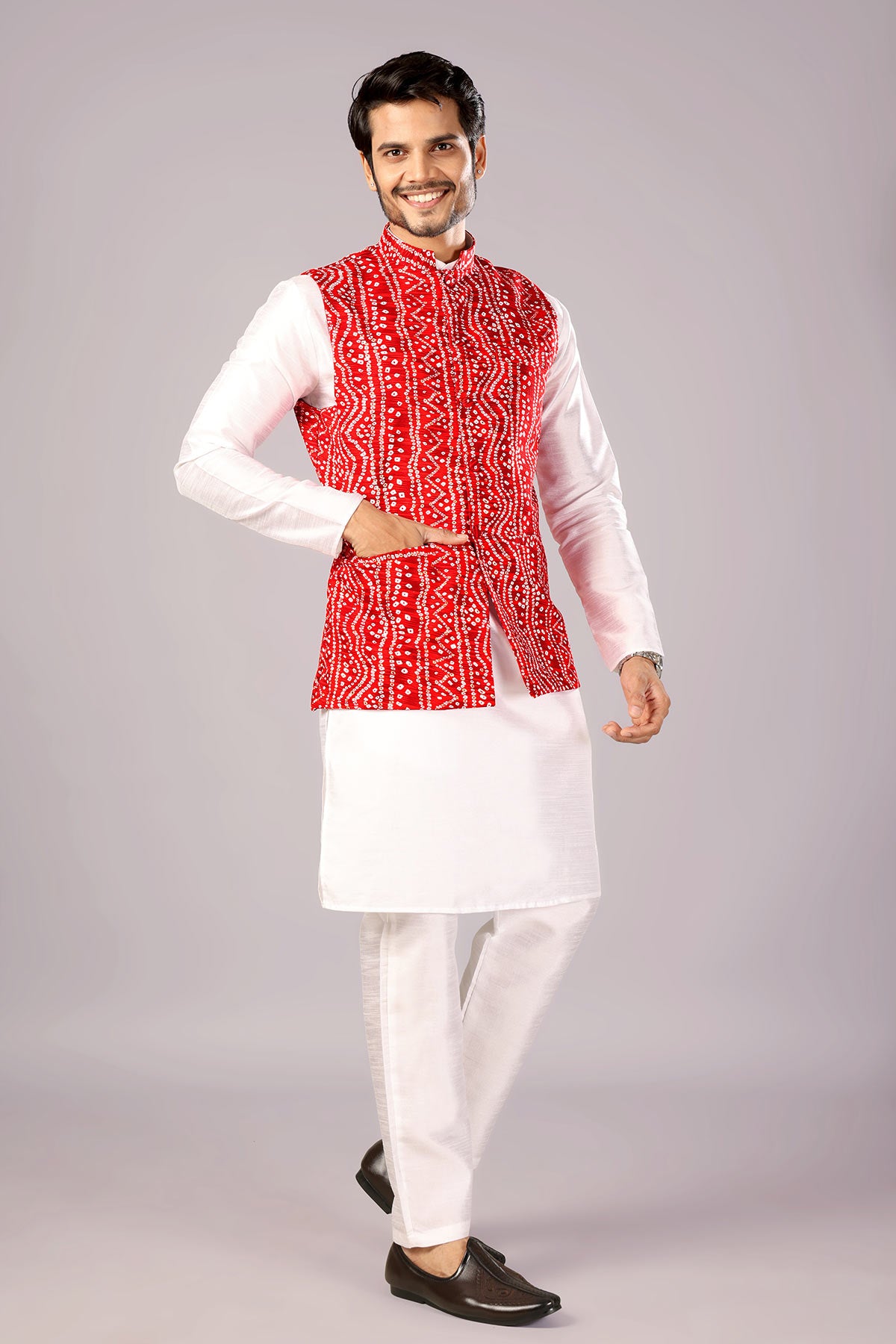 Cotton Bandhani Print Red Bundi