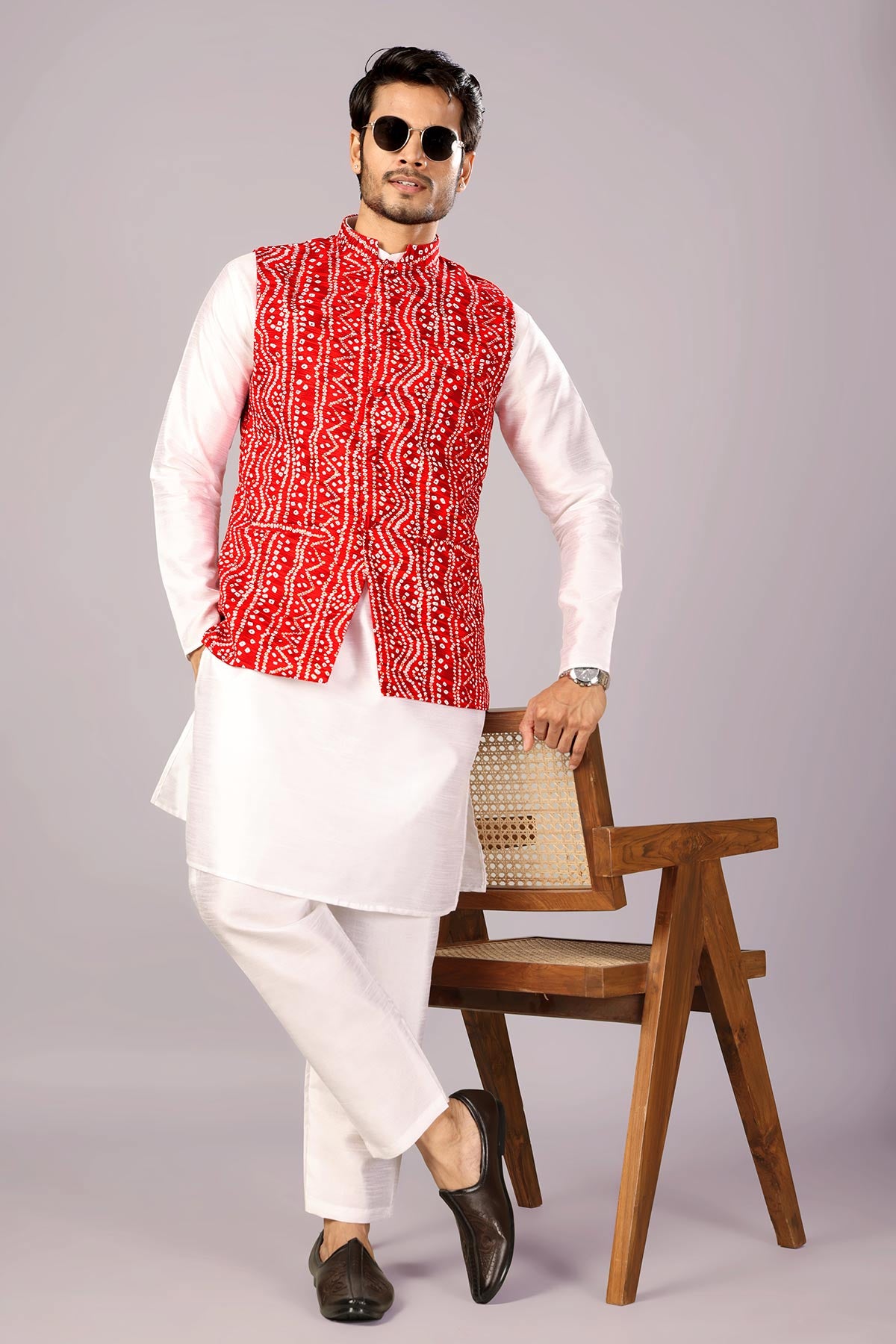 Cotton Bandhani Print Red Bundi