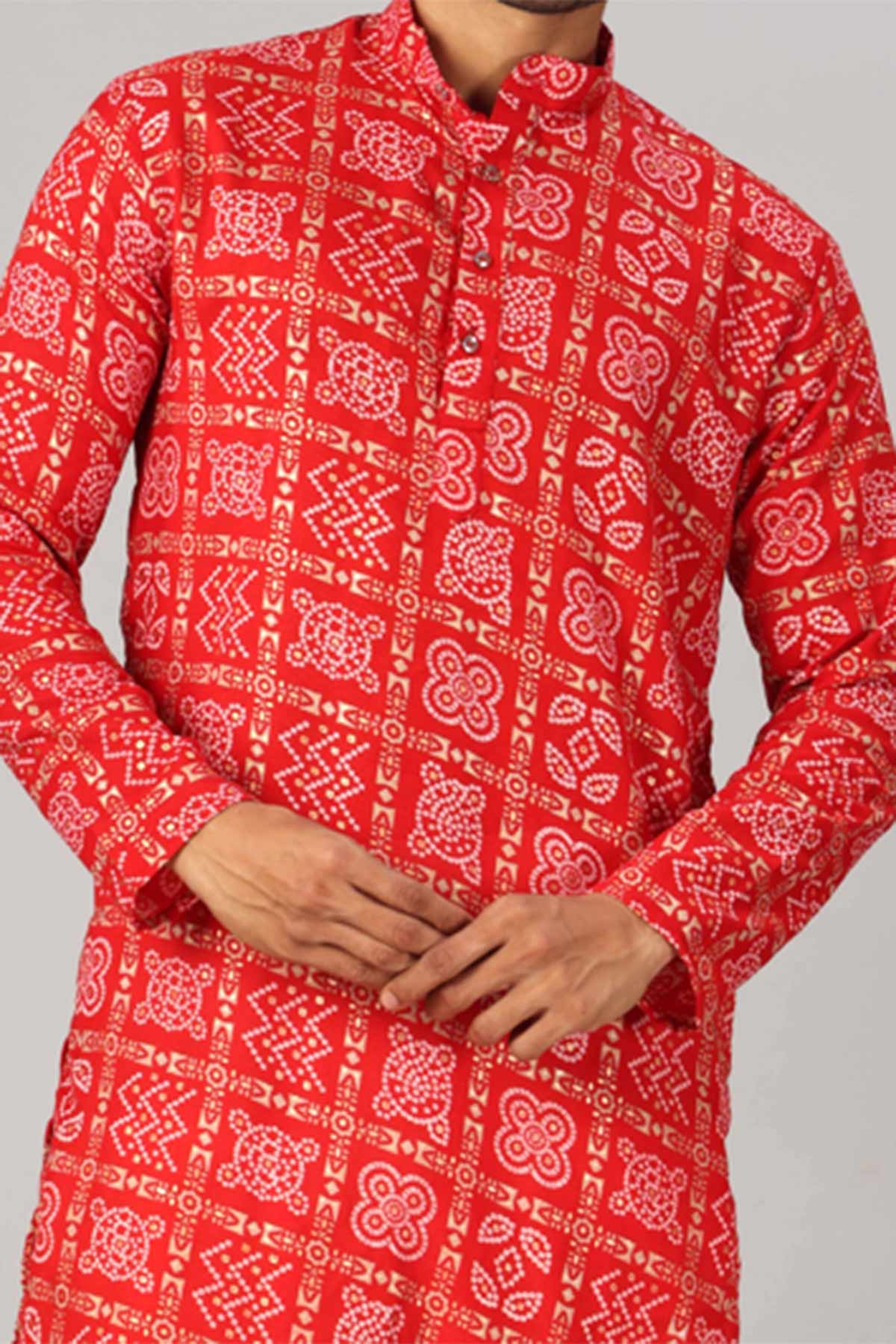 Cotton Bandhani Print Red Kurta