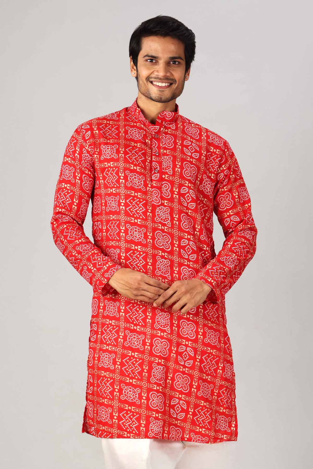 Buy Cotton Bandhani Print Red Kurta for women by Priyanka Jain online available at scrollnshops