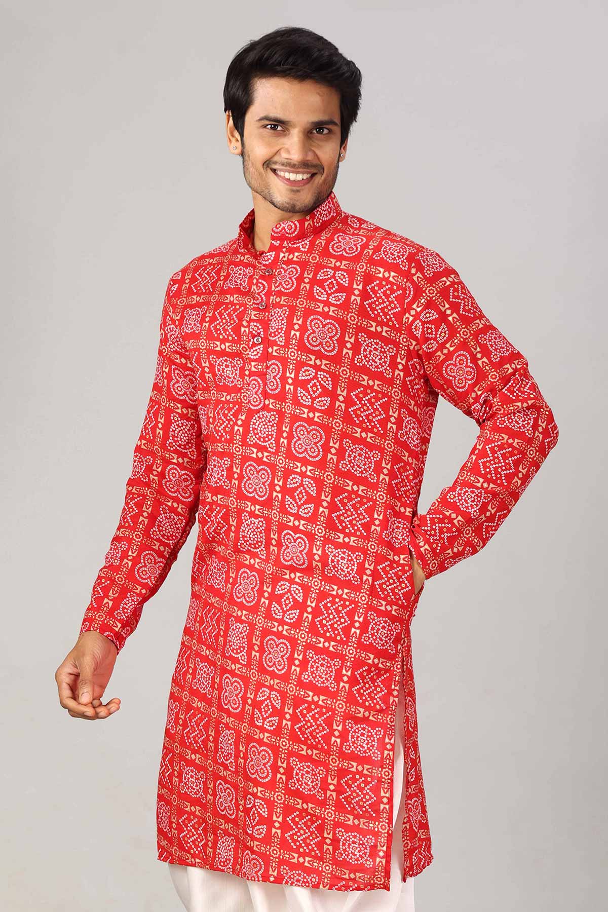 Cotton Bandhani Print Red Kurta