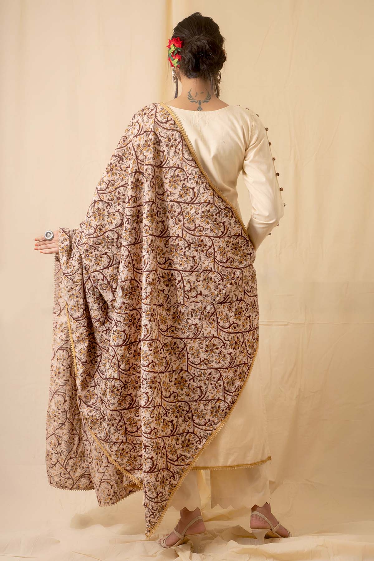 Cotton Cambric Beige Kurta Set