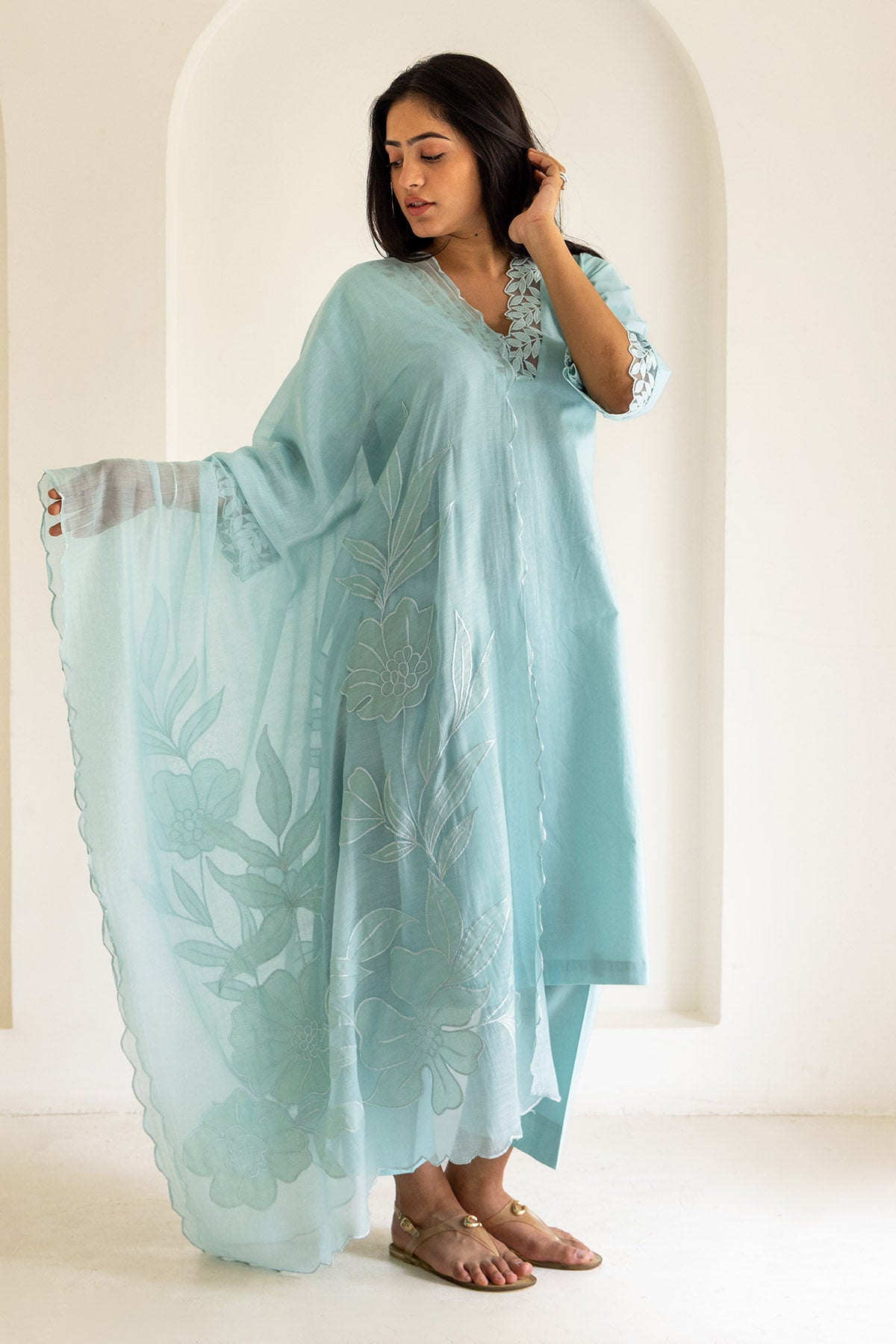 Cotton Chanderi Blue Kurta Set