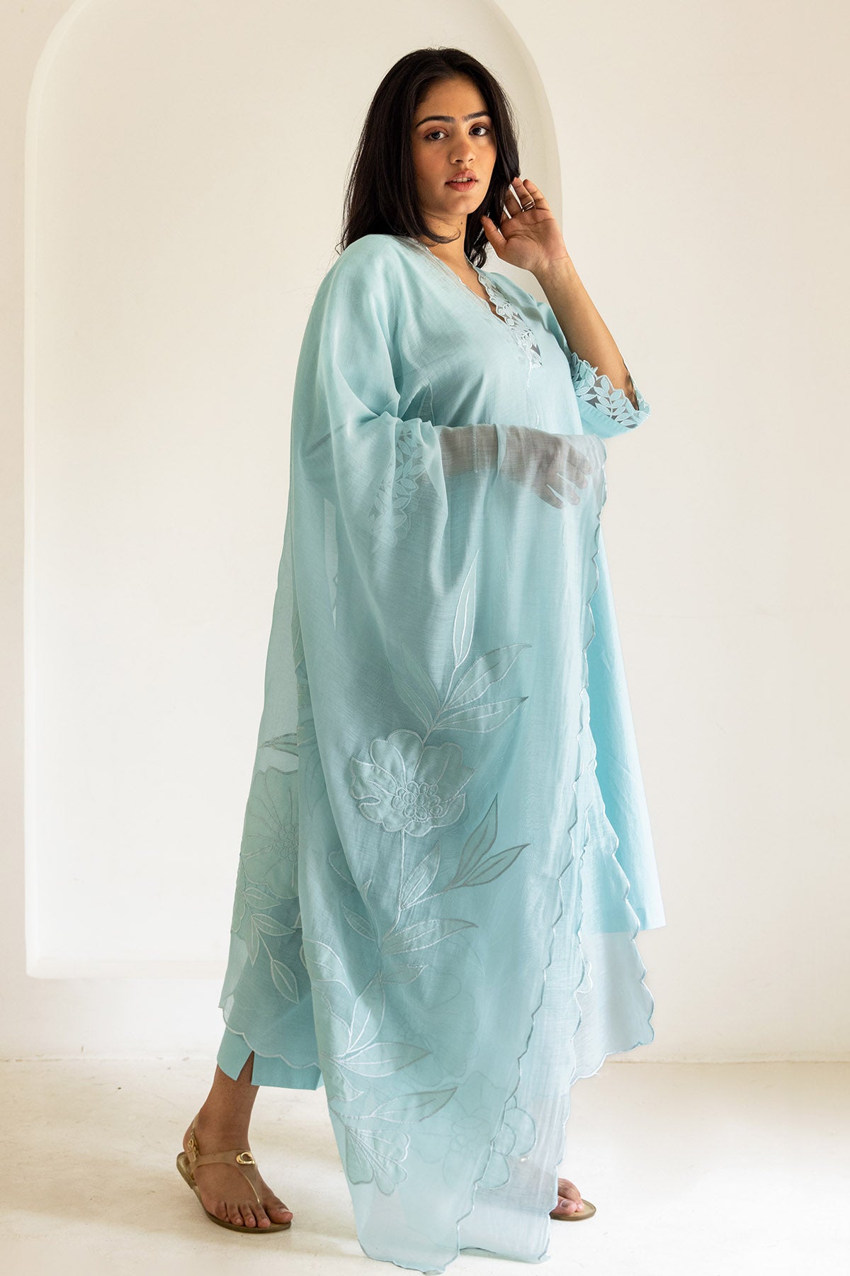 Cotton Chanderi Blue Kurta Set