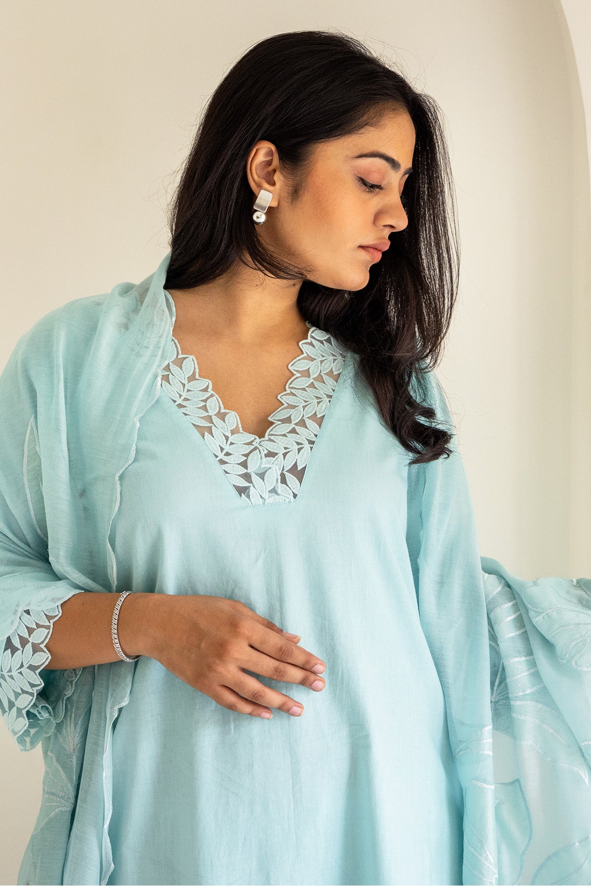 Cotton Chanderi Blue Kurta Set