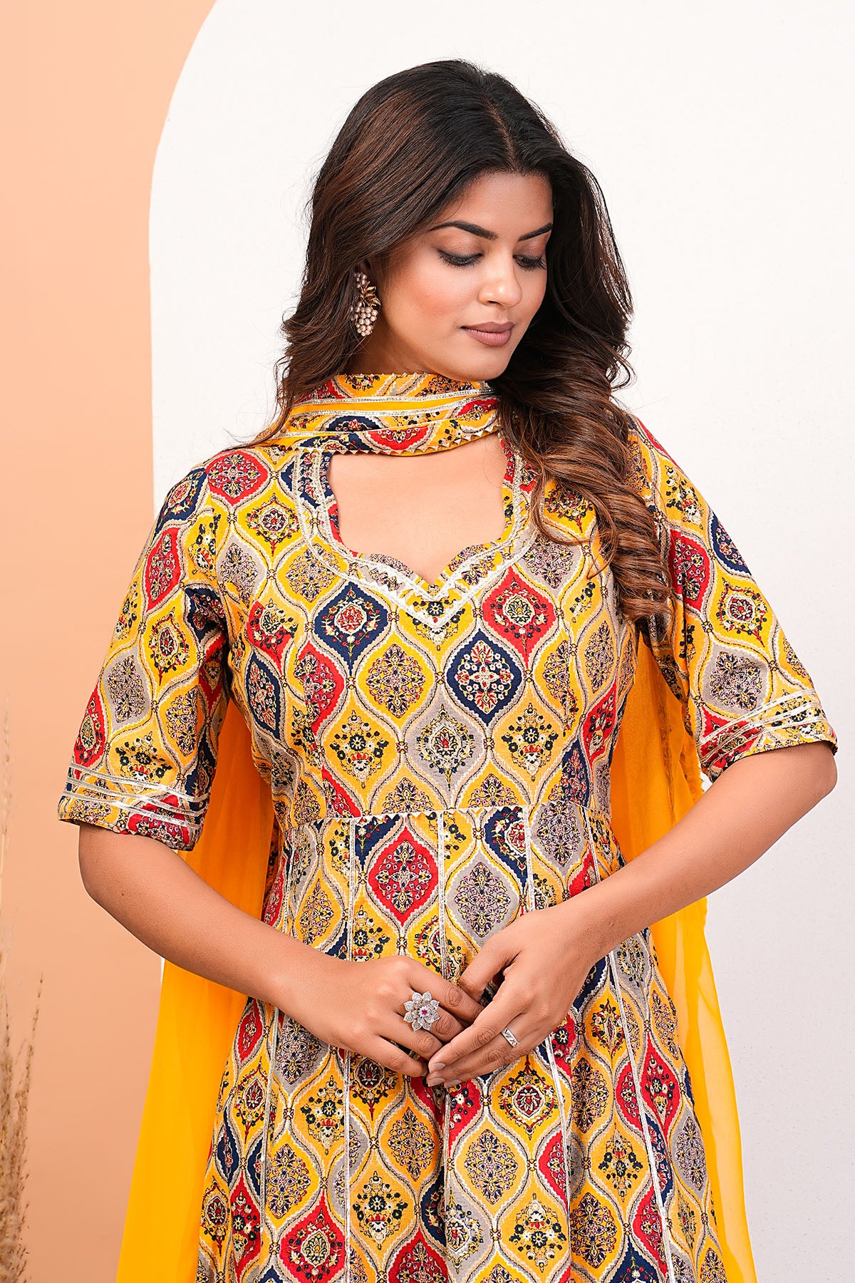 Cotton Foil Printed Anarkali Set