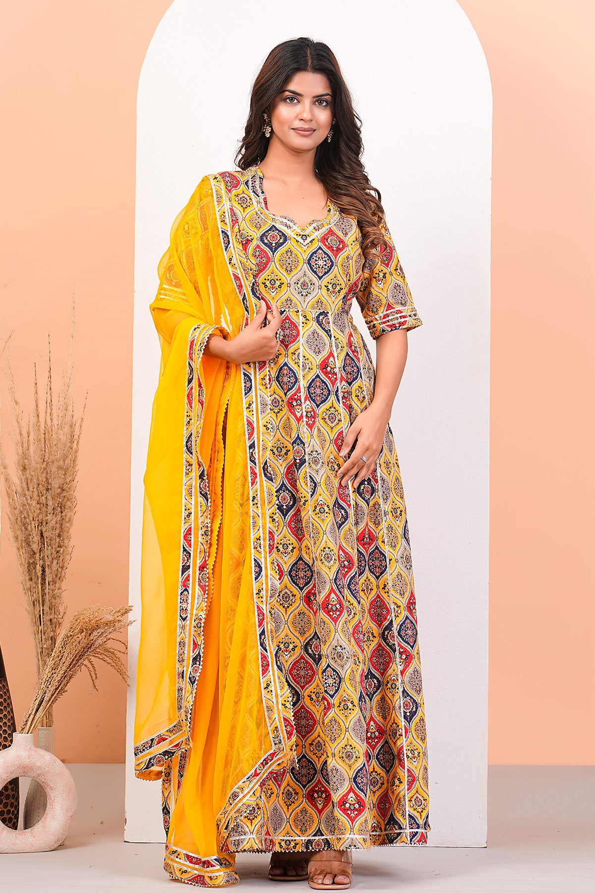 Cotton Foil Printed Anarkali Set