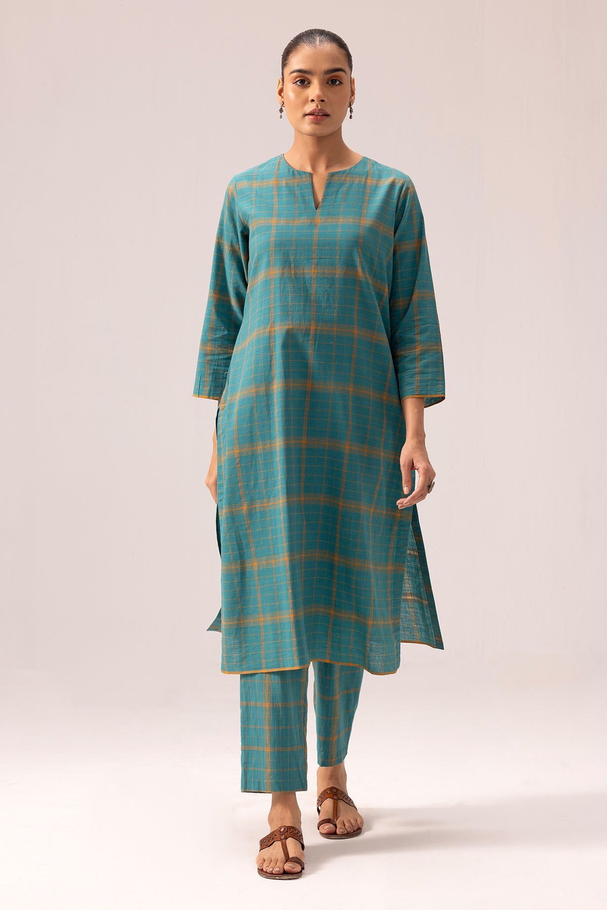 Buy Cotton Green Checks Kurta Set By Label Shreya Sharma For Women Online at ScrollnShops