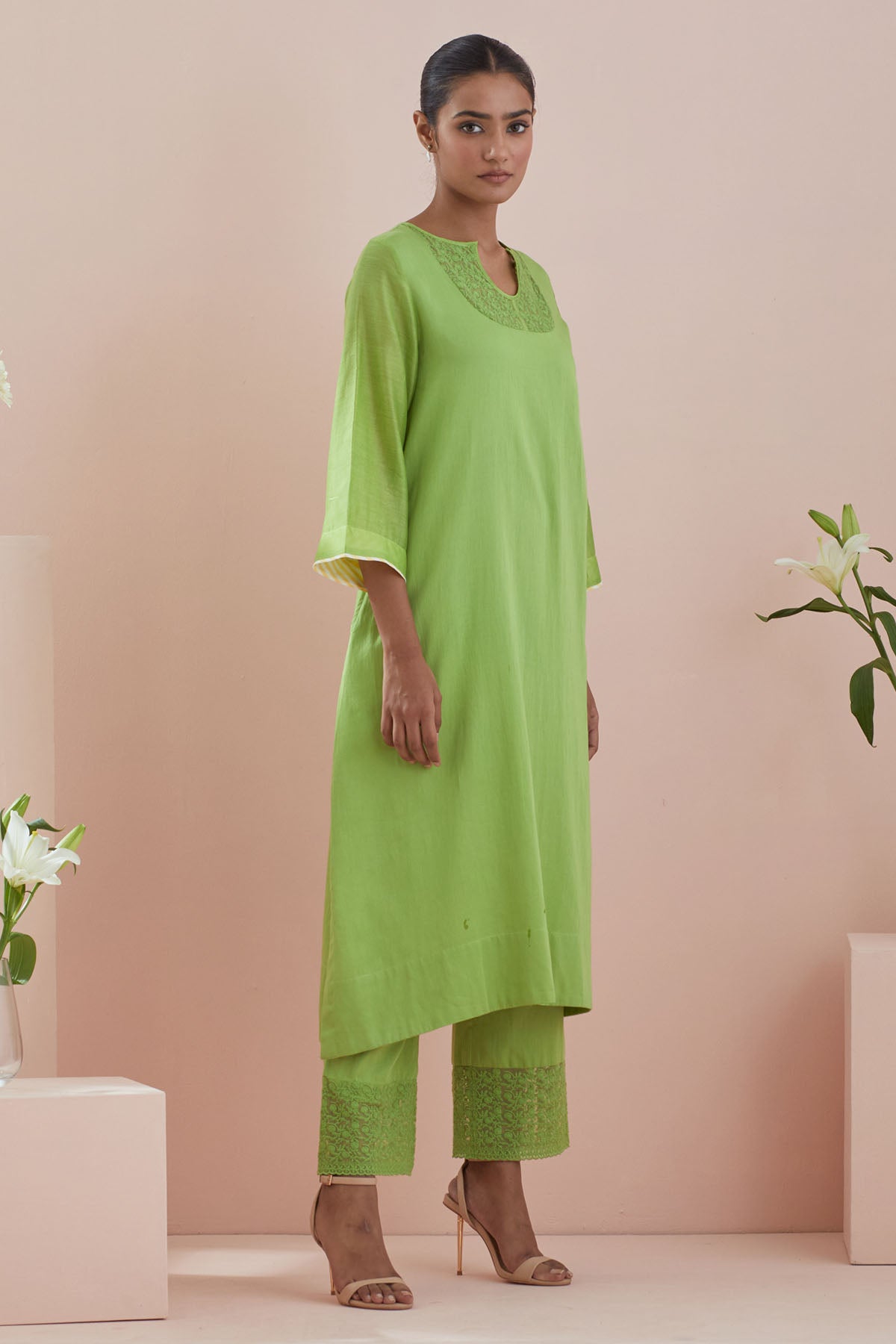 Cotton Green Lace Kurta & Pants