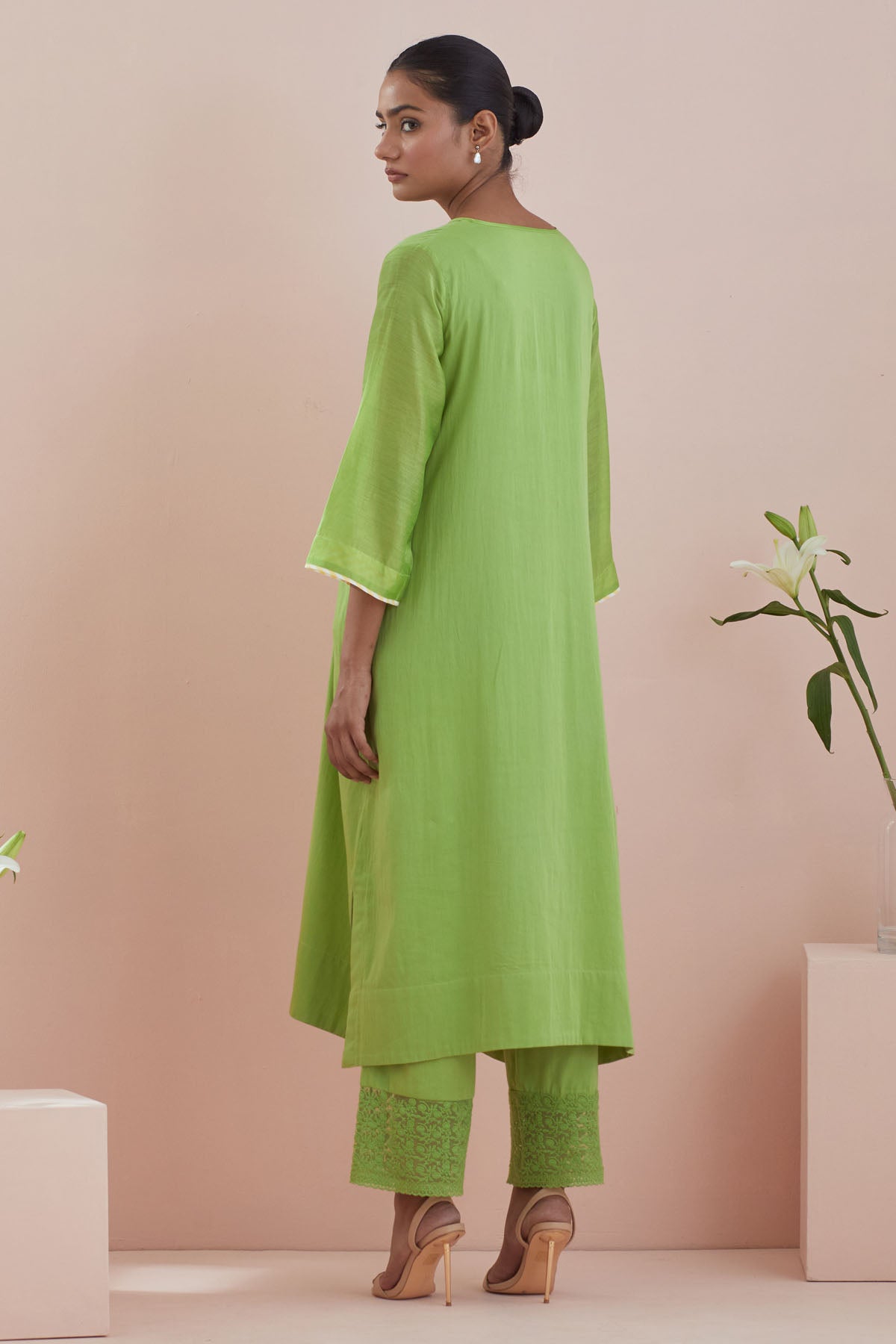 Cotton Green Lace Kurta & Pants