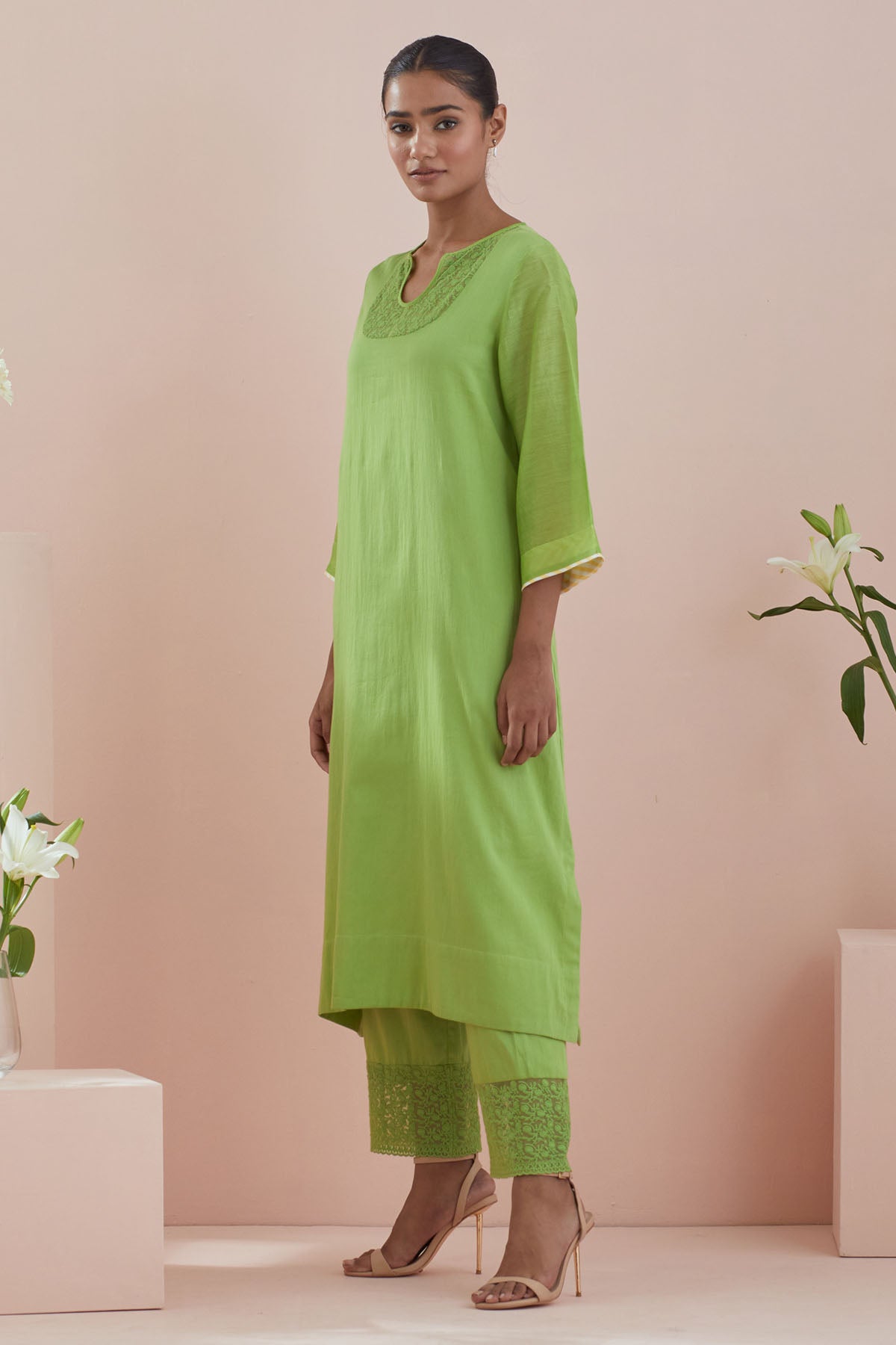 Cotton Green Lace Kurta & Pants