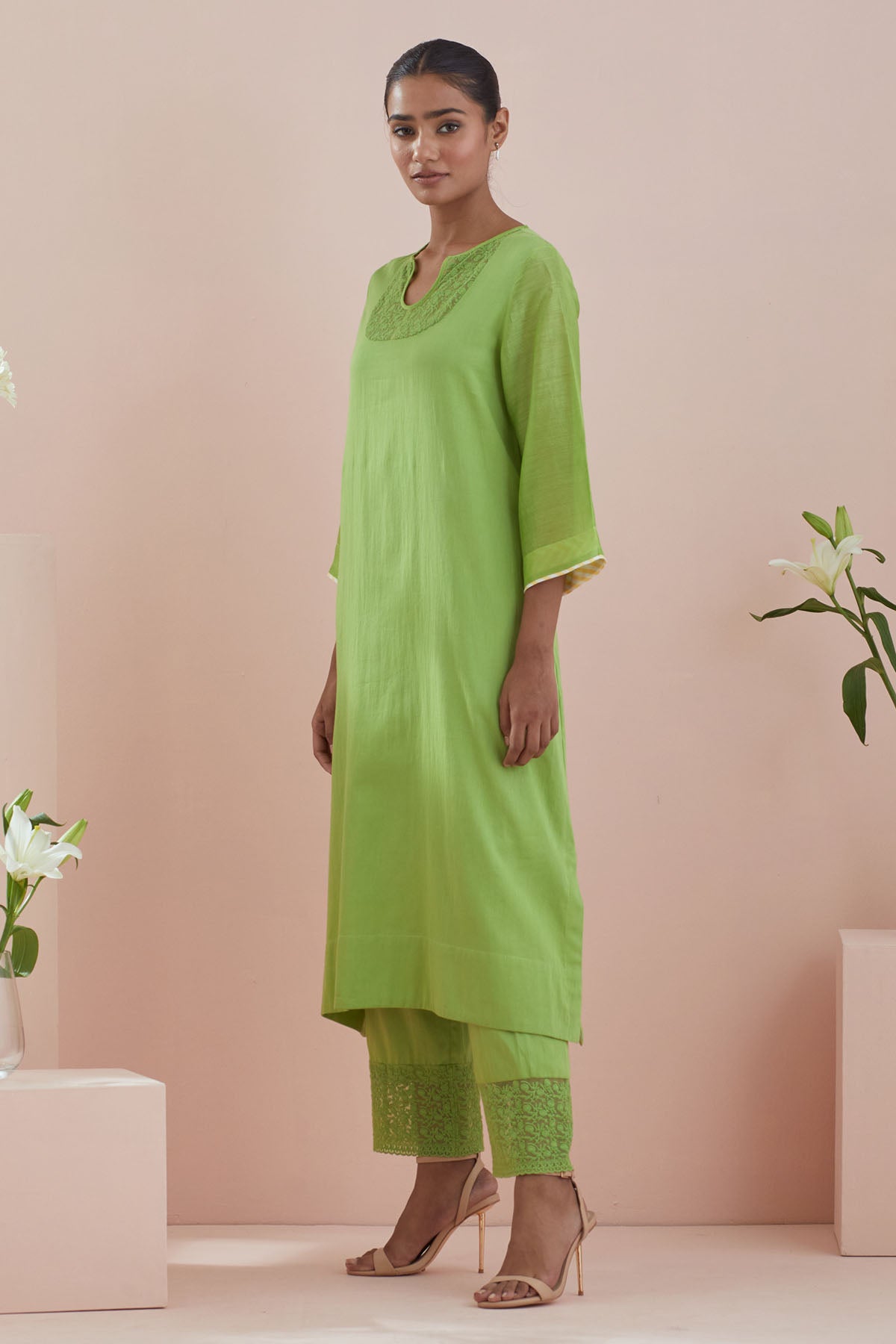 Cotton Green Lace Kurta Set