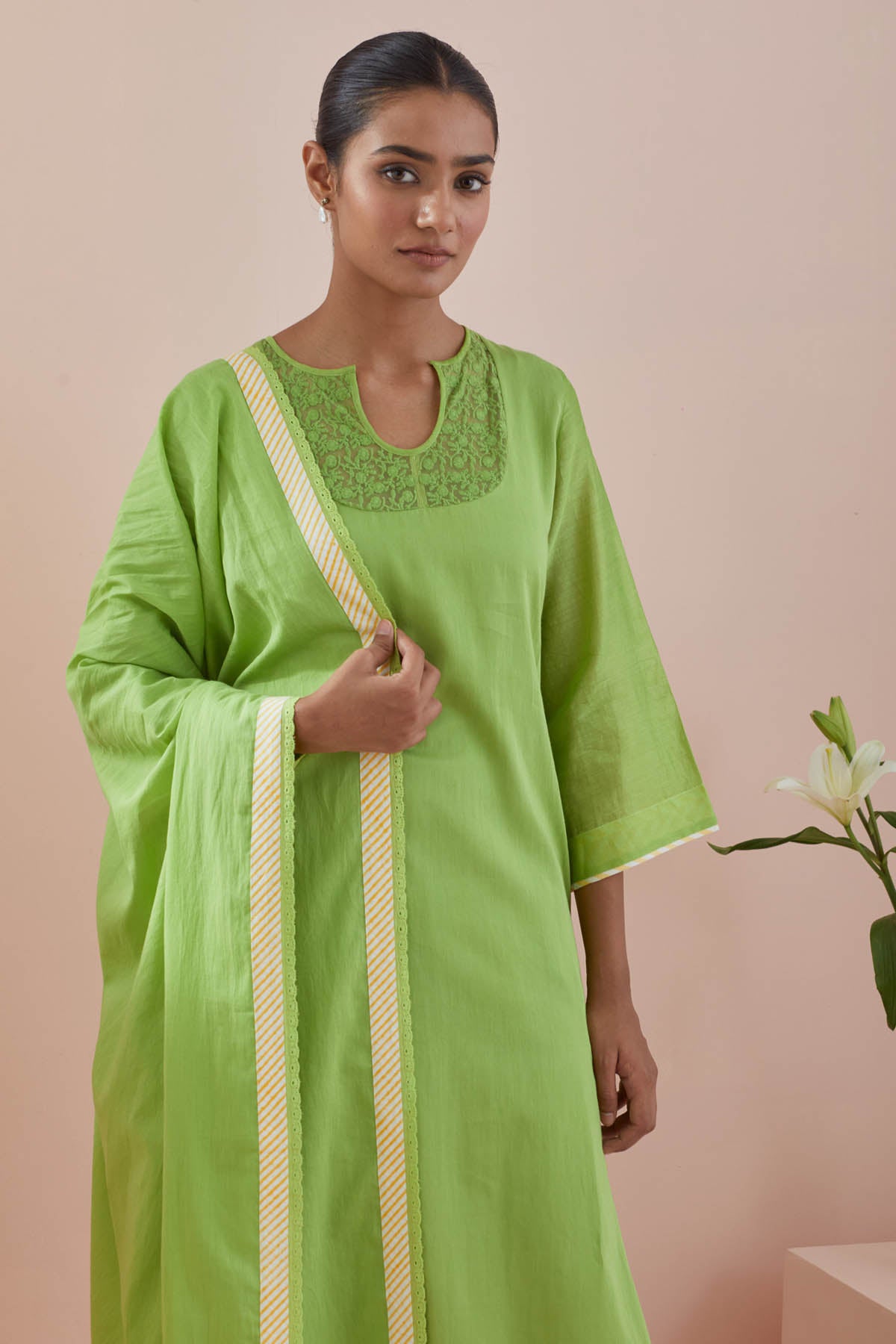 Cotton Green Lace Kurta Set