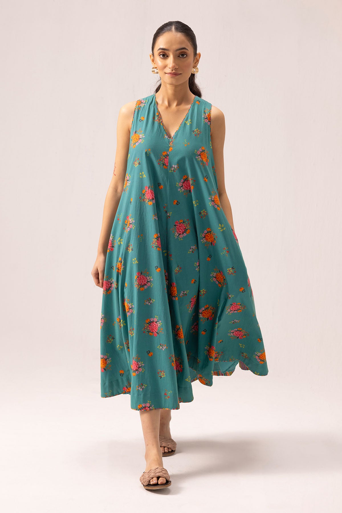 Cotton Green Sleeveless Dress