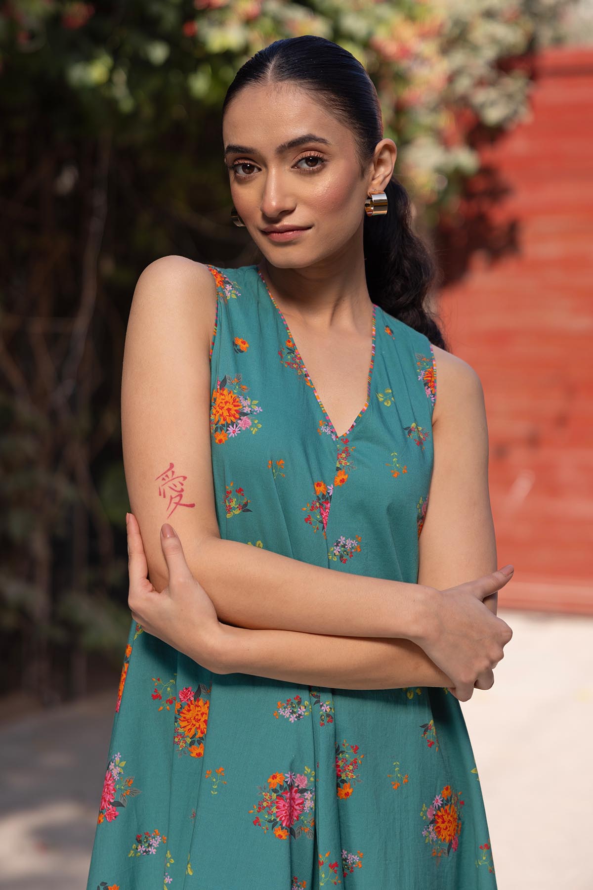 Cotton Green Sleeveless Dress