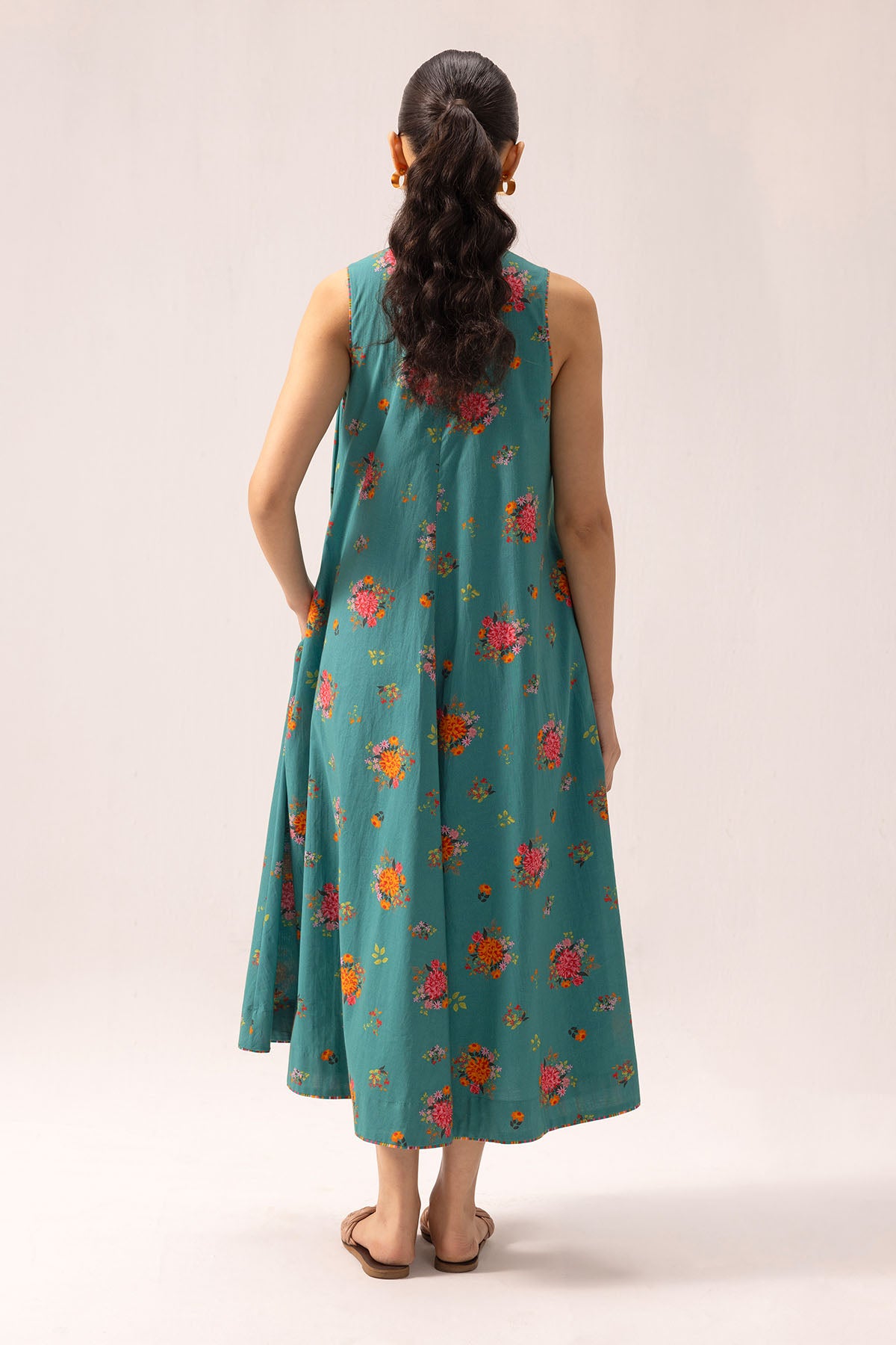 Cotton Green Sleeveless Dress