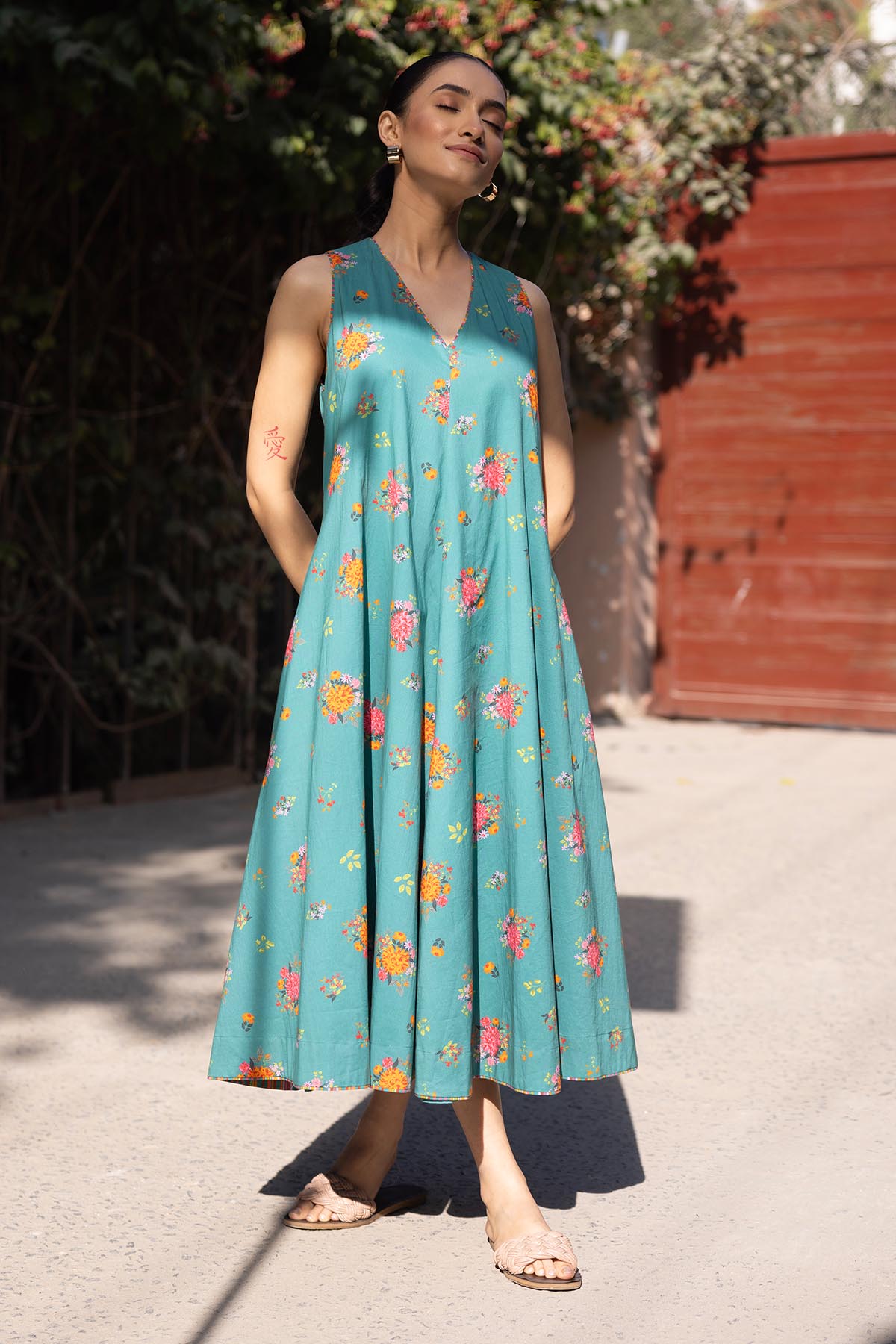 Buy Cotton Green Sleeveless Dress By Label Shreya Sharma For Women Online at ScrollnShops