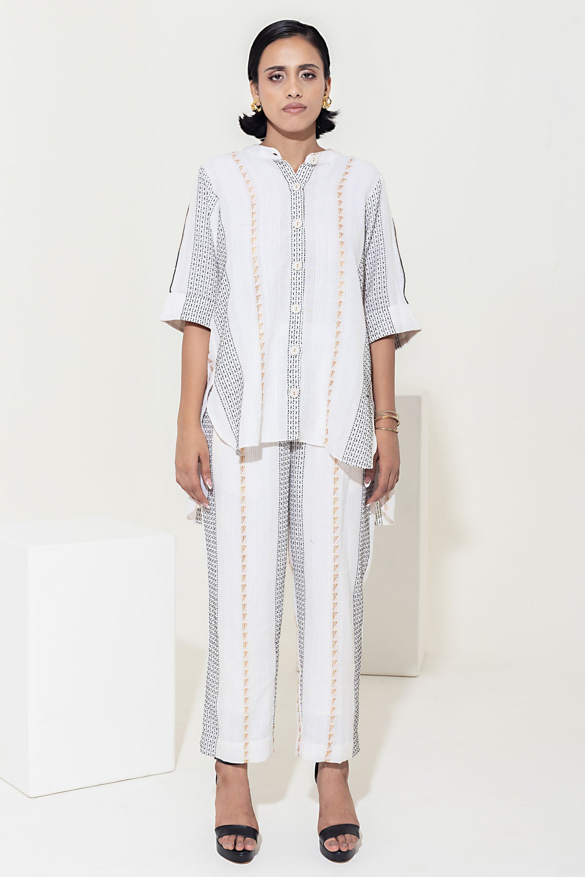 Designer Kusmi Ivory Gleam: Breezy Button-Down with Sequins For Women at ScrollnShops