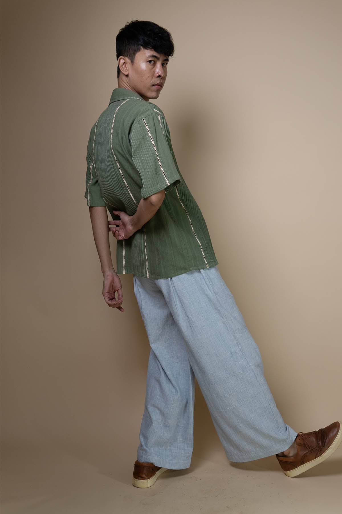 Cotton Light Blue Flared Pants