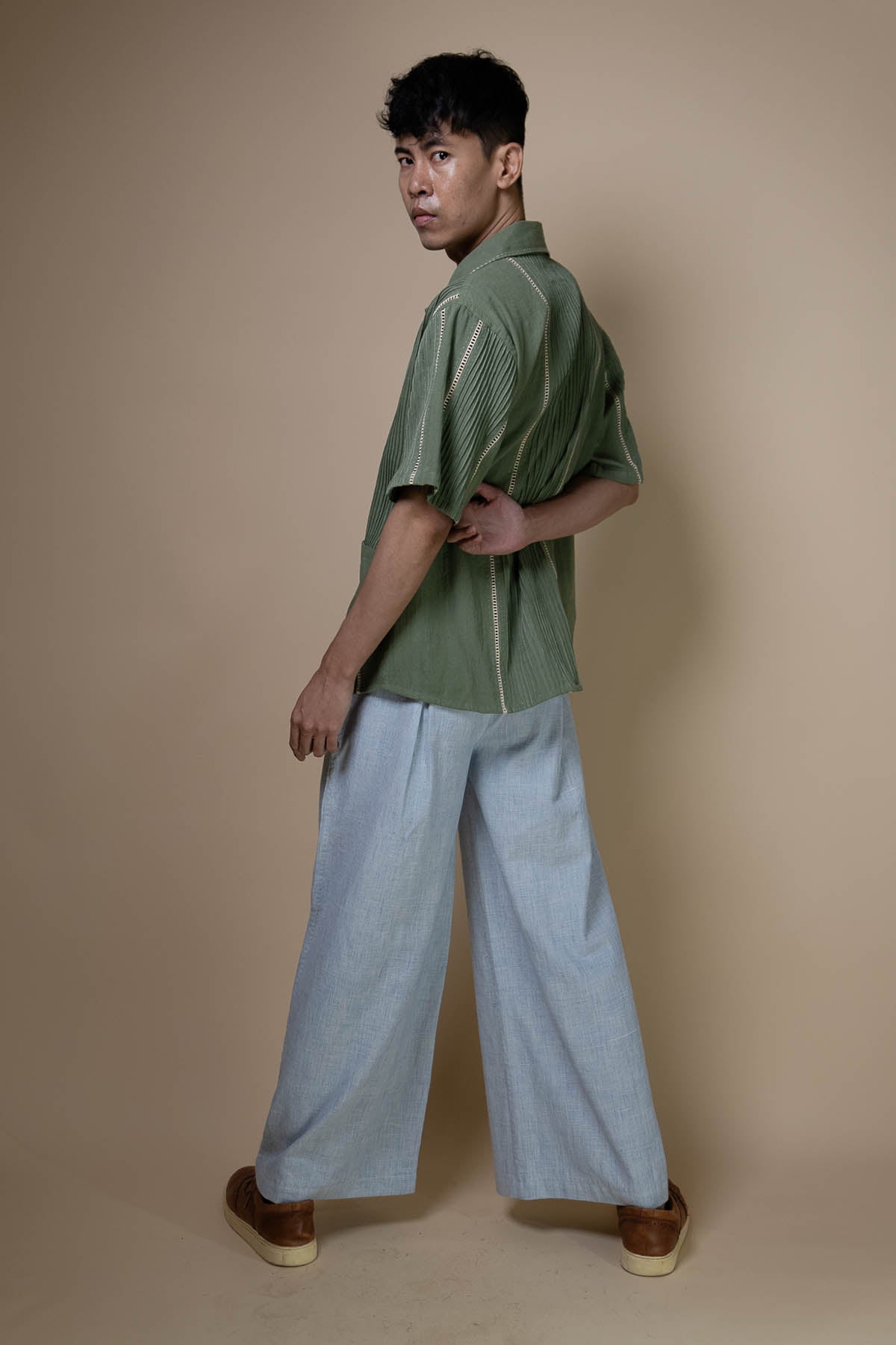 Cotton Light Blue Flared Pants