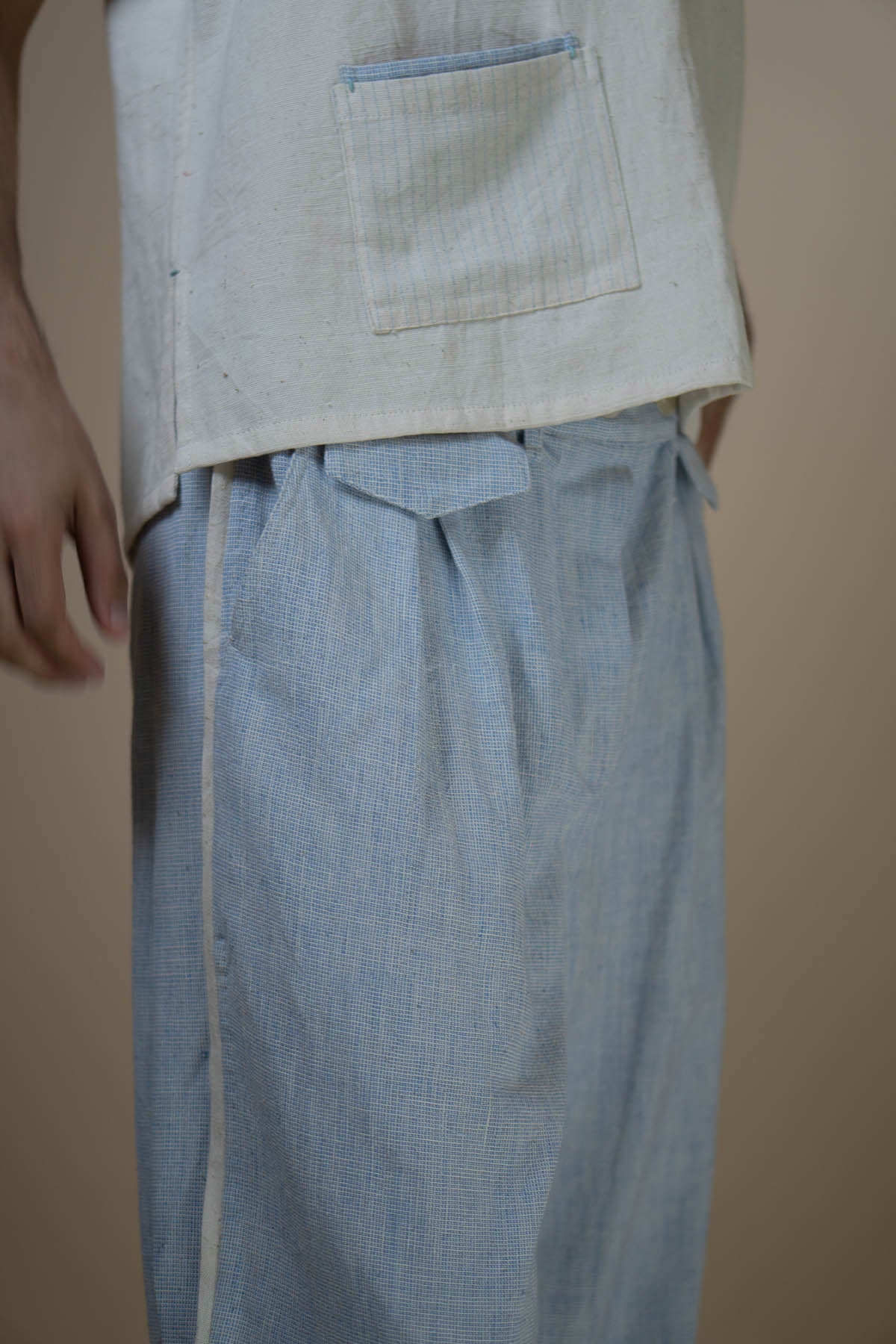 Cotton Light Blue Pleated Pants