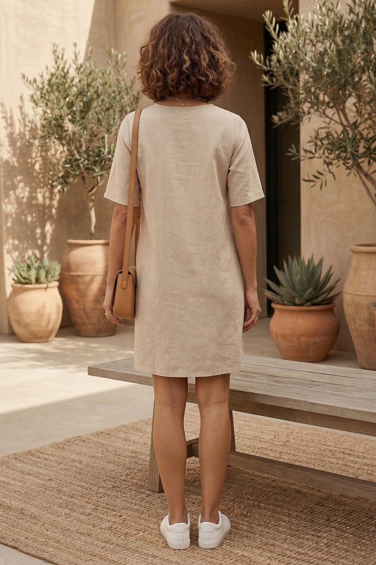 Cotton Linen Beige Loose Dress