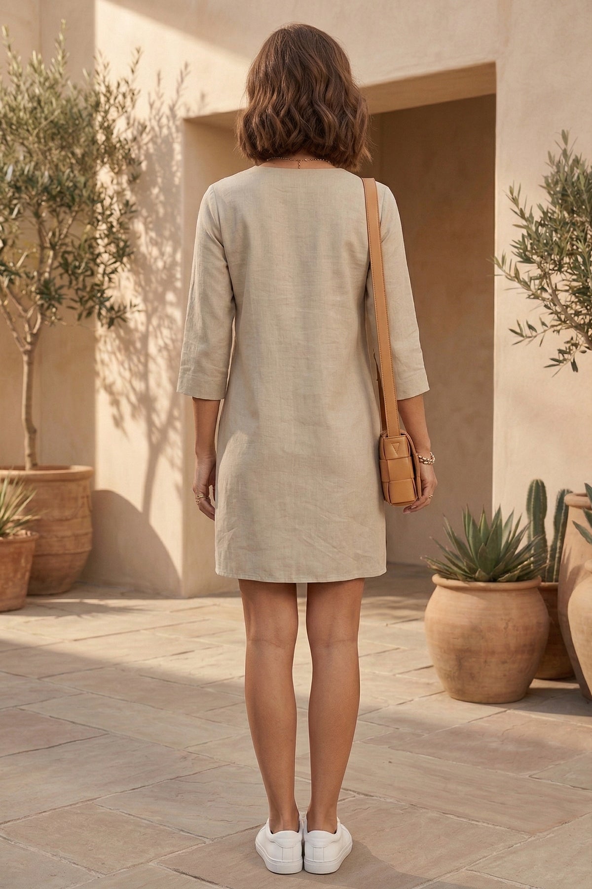 Cotton Linen Beige Mini Dress