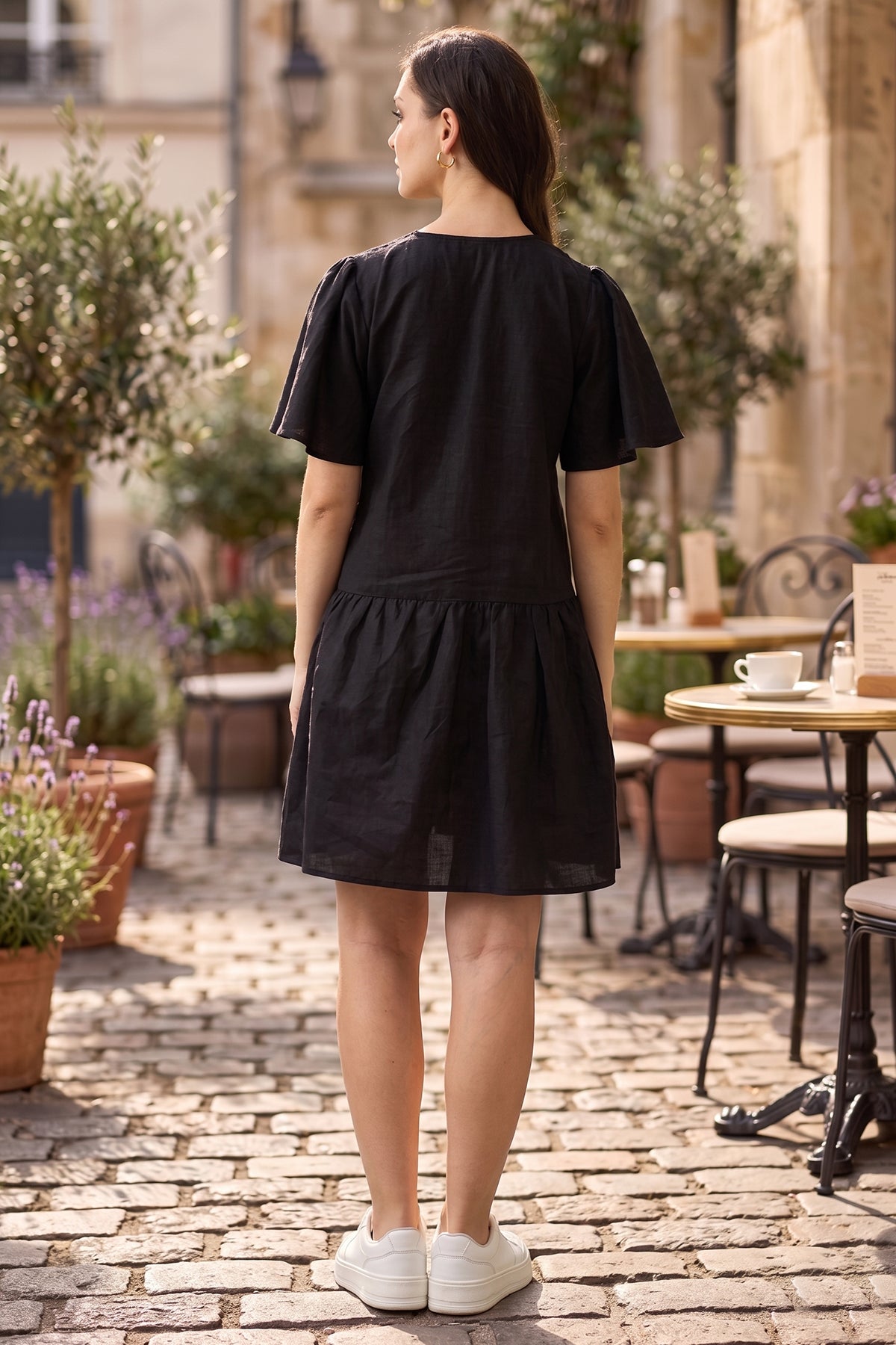 Cotton Linen Black Flare Dress