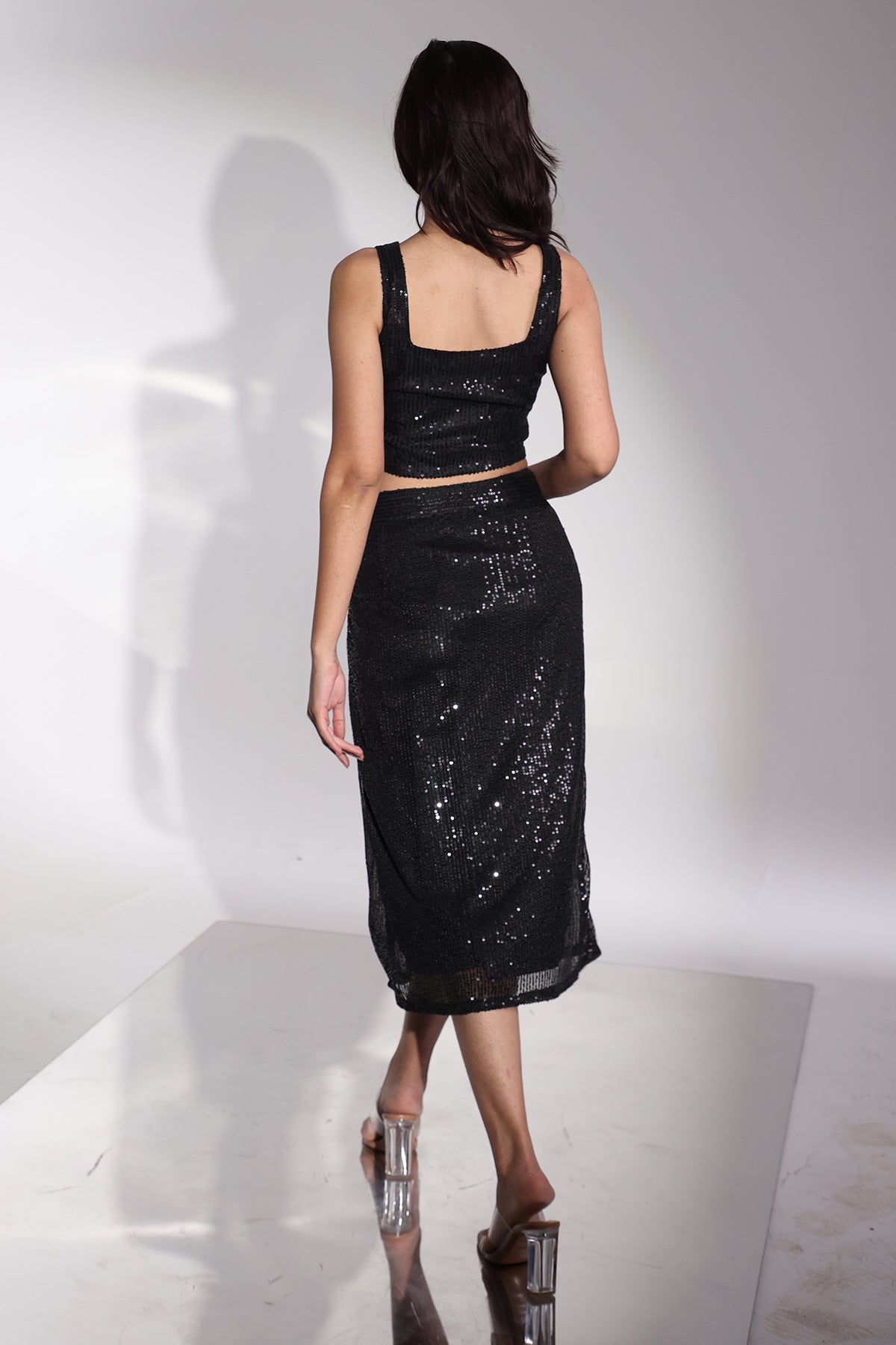 Deep Neck Cotton Linen Skirt Set