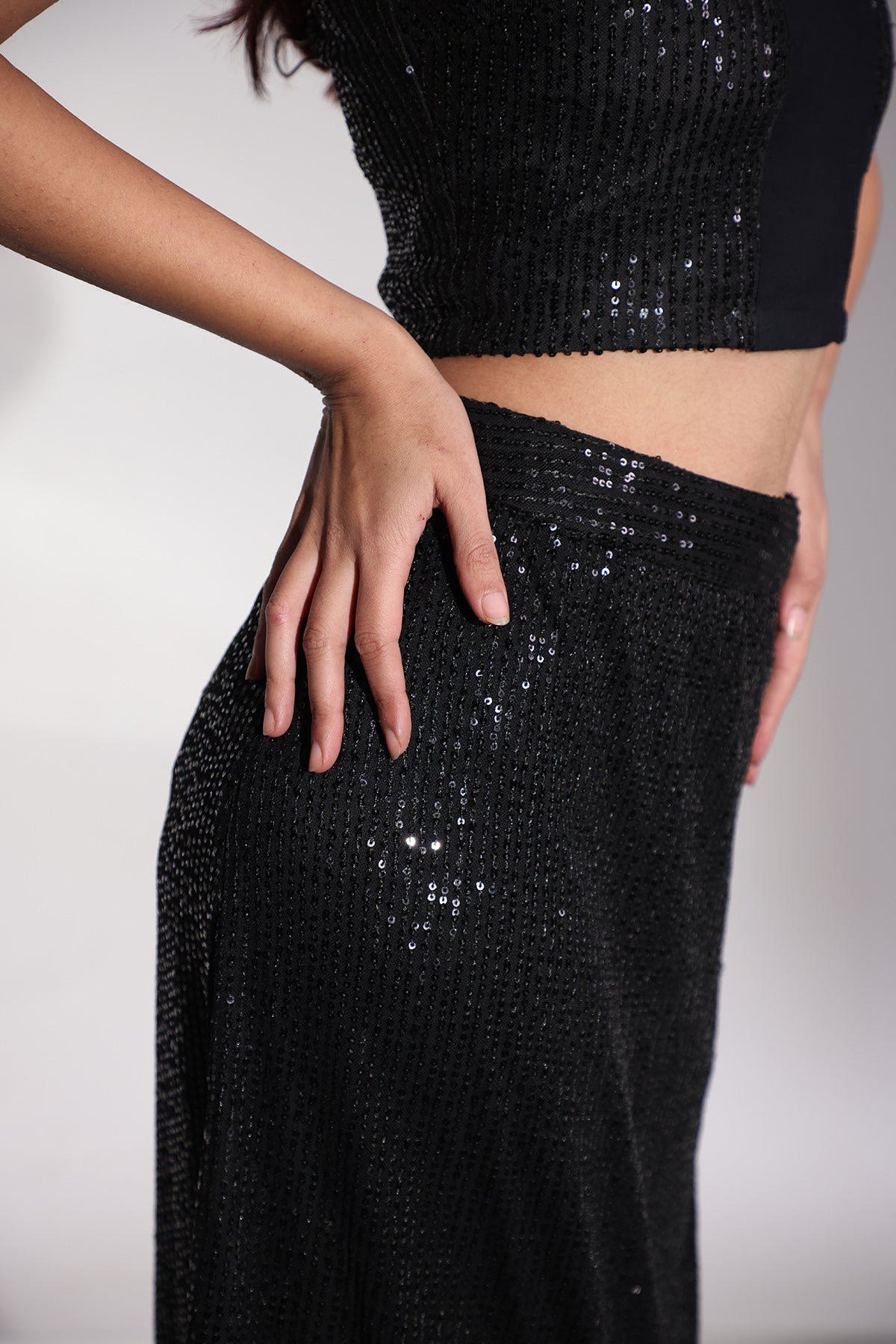 Deep Neck Cotton Linen Skirt Set